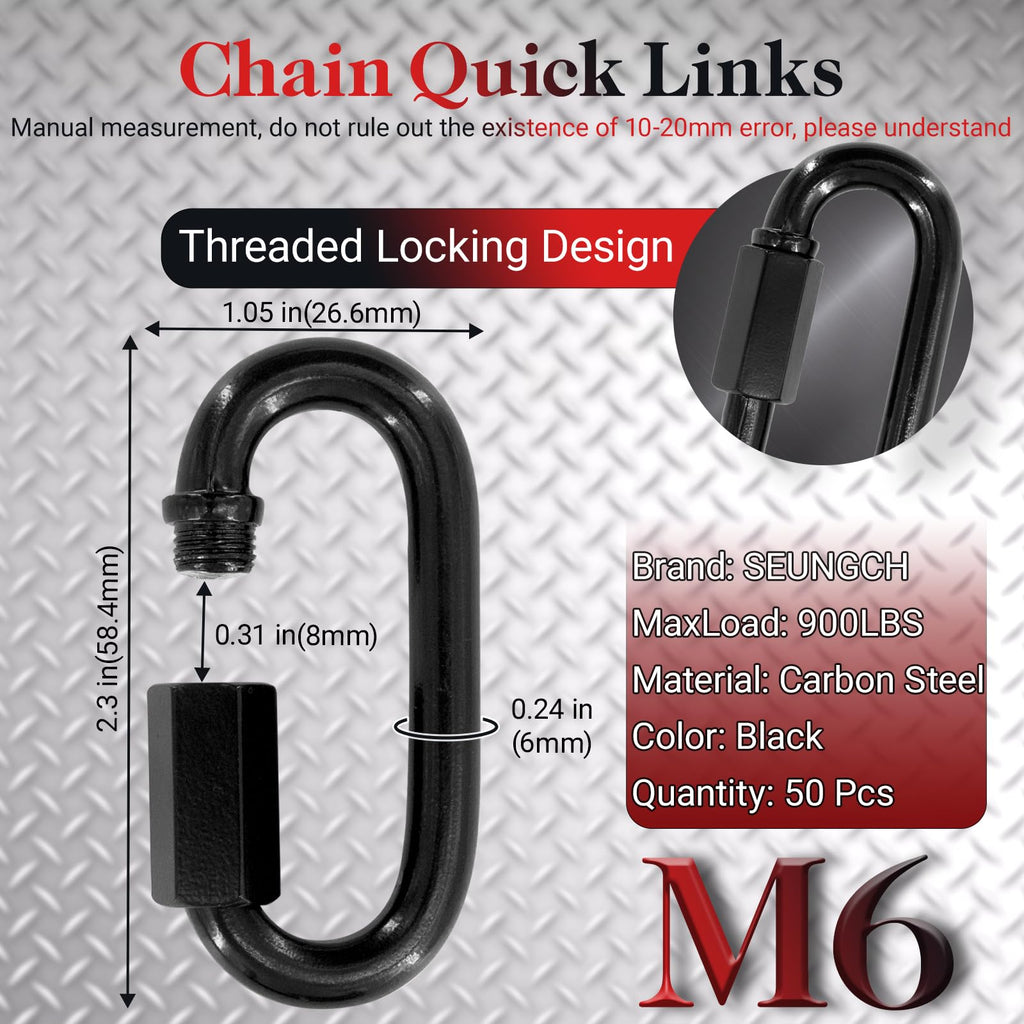 50PCS 2.3IN Quick Link,Heavy Duty Locking Carabiner, Black