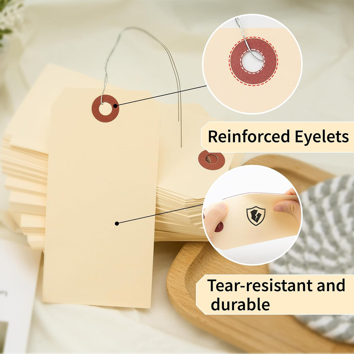 Brown Shipping Tags with Wire, 500 Pcs, 4.72x2.36 Inches