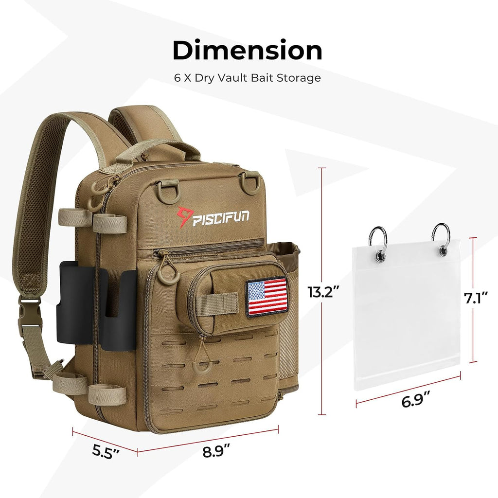 Fishing Tackle Backpack, Convertible Sling or Waist Pack, 16-Pocket Storage Gear Bag with 2 Rod Holders & Rain Cover