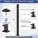 3 Pack 39in x 2in Modular Aluminum Deck Railing Post for Deck