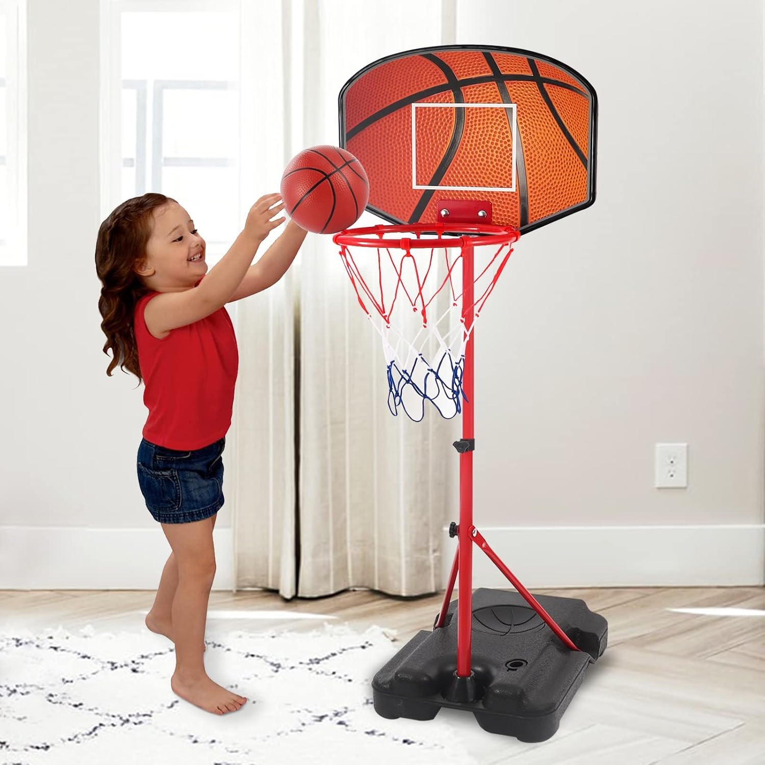 Kids Basketball Hoop for 3 4 5 6 Year Old Stand Adjustable Height 3.5ft-5.3ft Toddler Boy Basketball Hoop Indoor Mini
