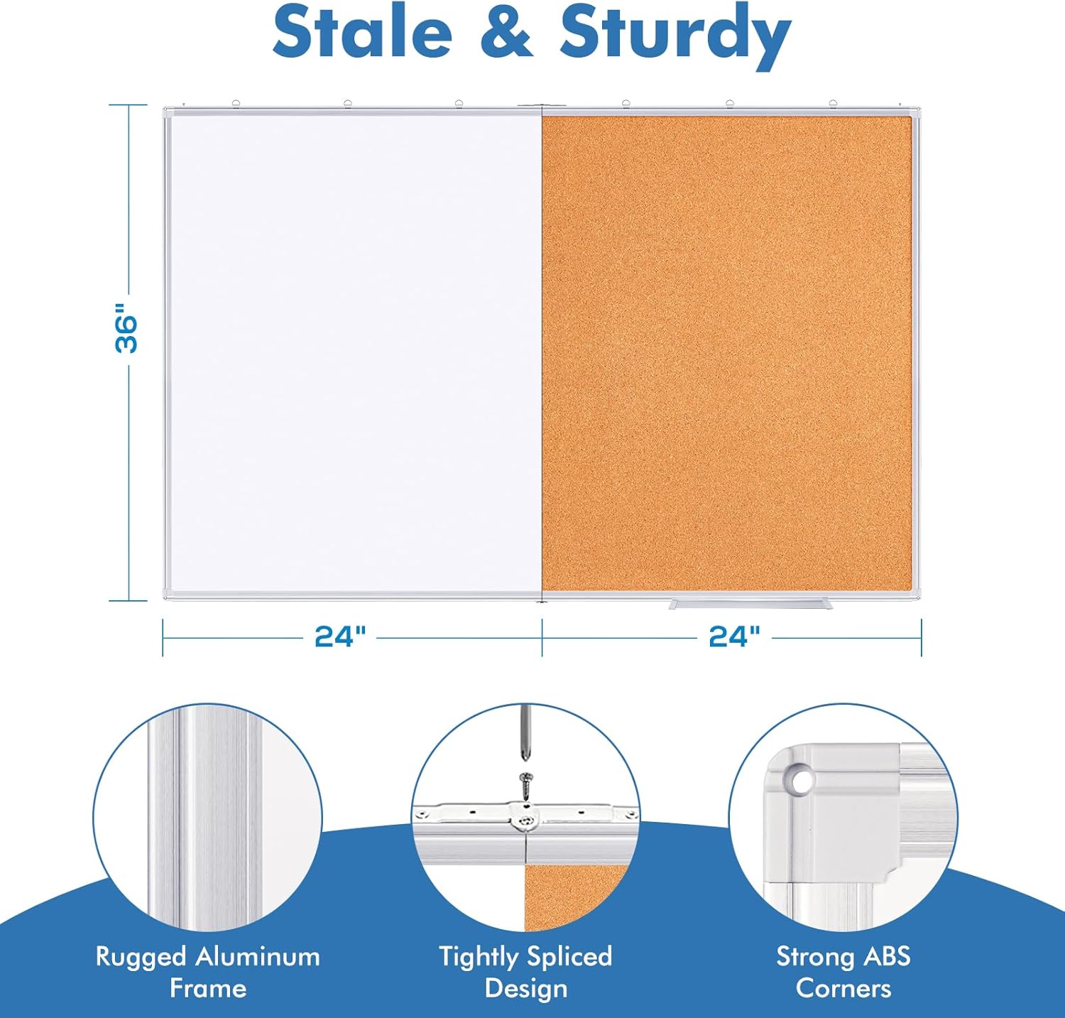 Magnetic White Board and Cork Board Combo, 48 X 36 inches Whiteboard Bulletin Combination Board, Wall Mounted Dry