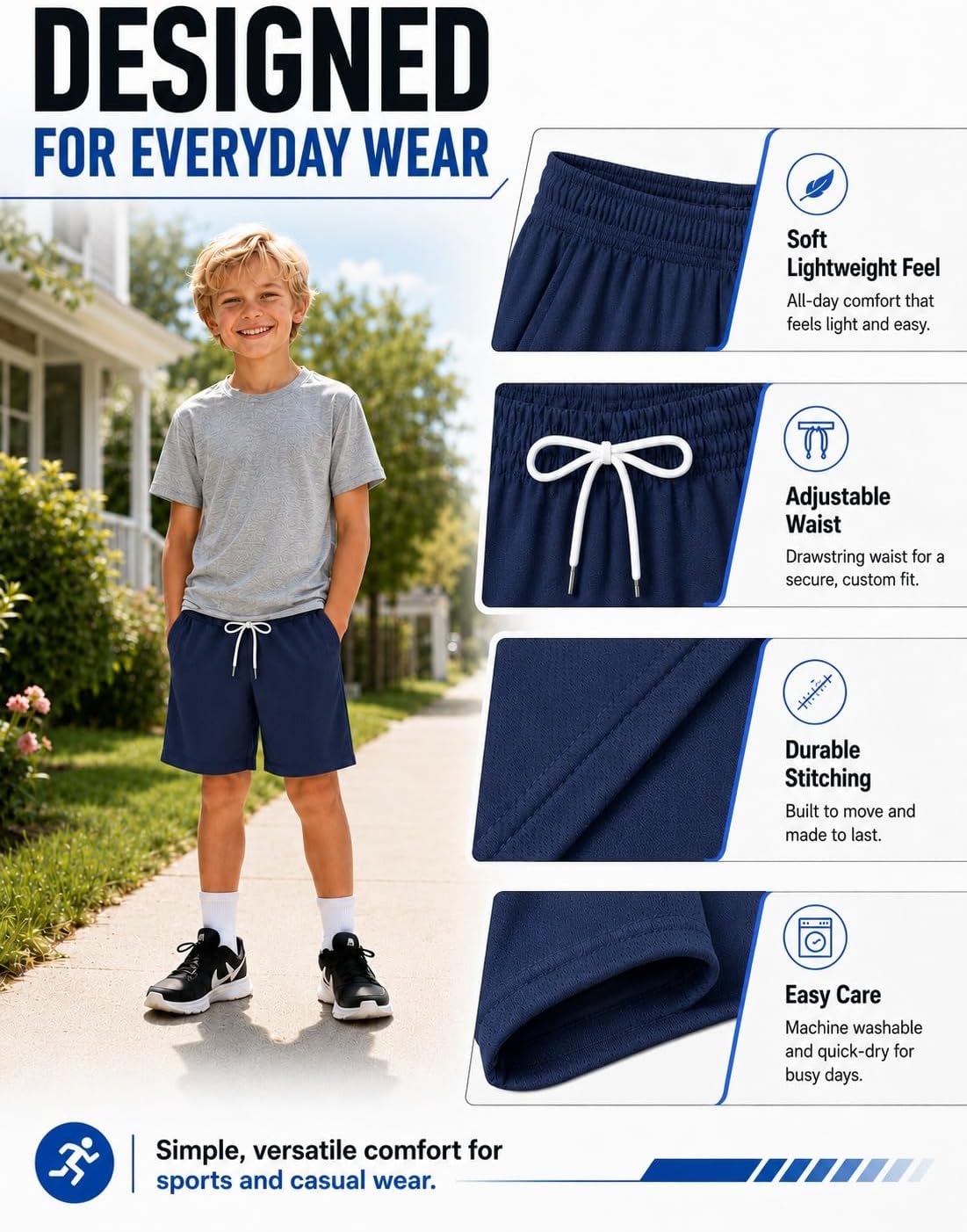 Boys Athletic Shorts Mesh Basketball Soccer Shorts Breathable Quick Dry Running Gym Shorts for Youth 5-18 Years