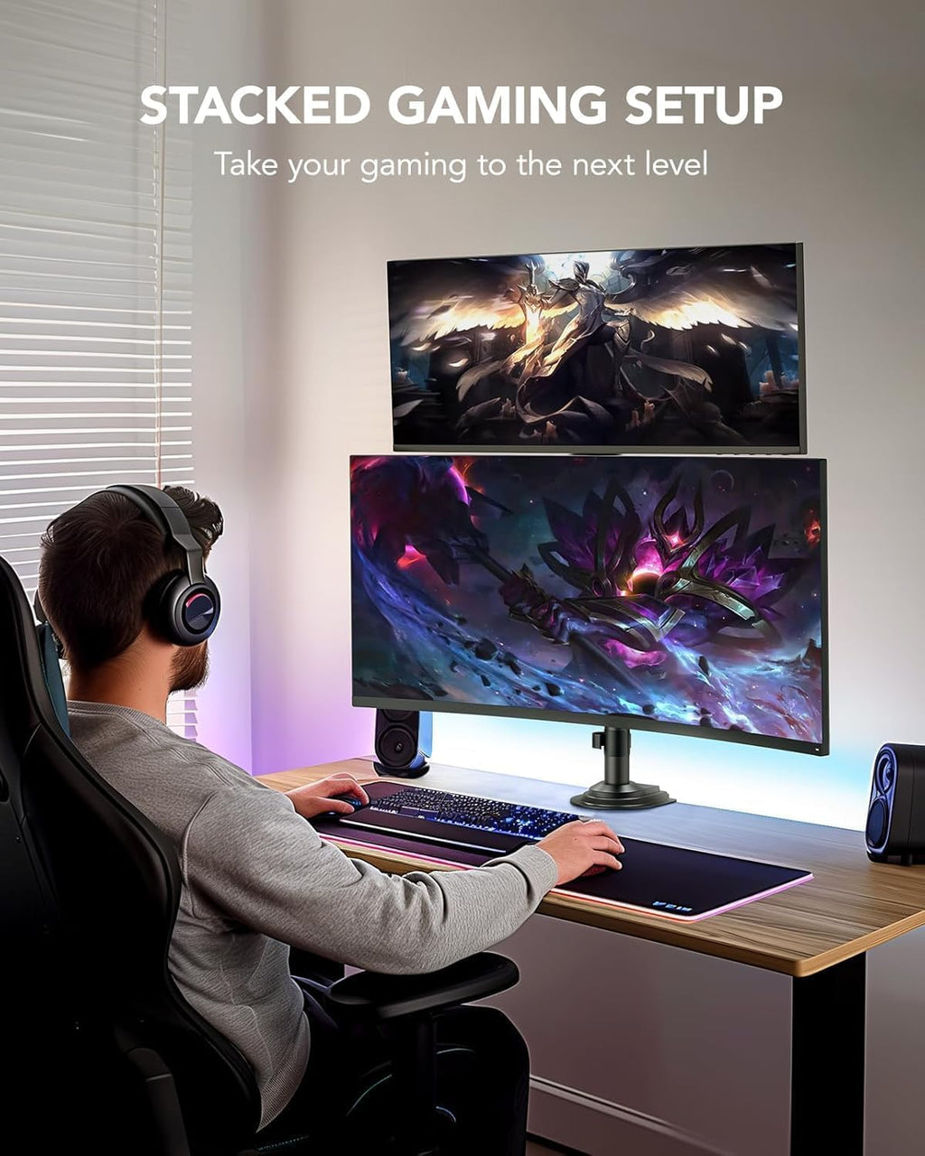 17-32 Inch Dual Monitor Stand, Stacked Monitor Mount, Monitor Arms for 2 Monitors, Ergonomic Adjustable