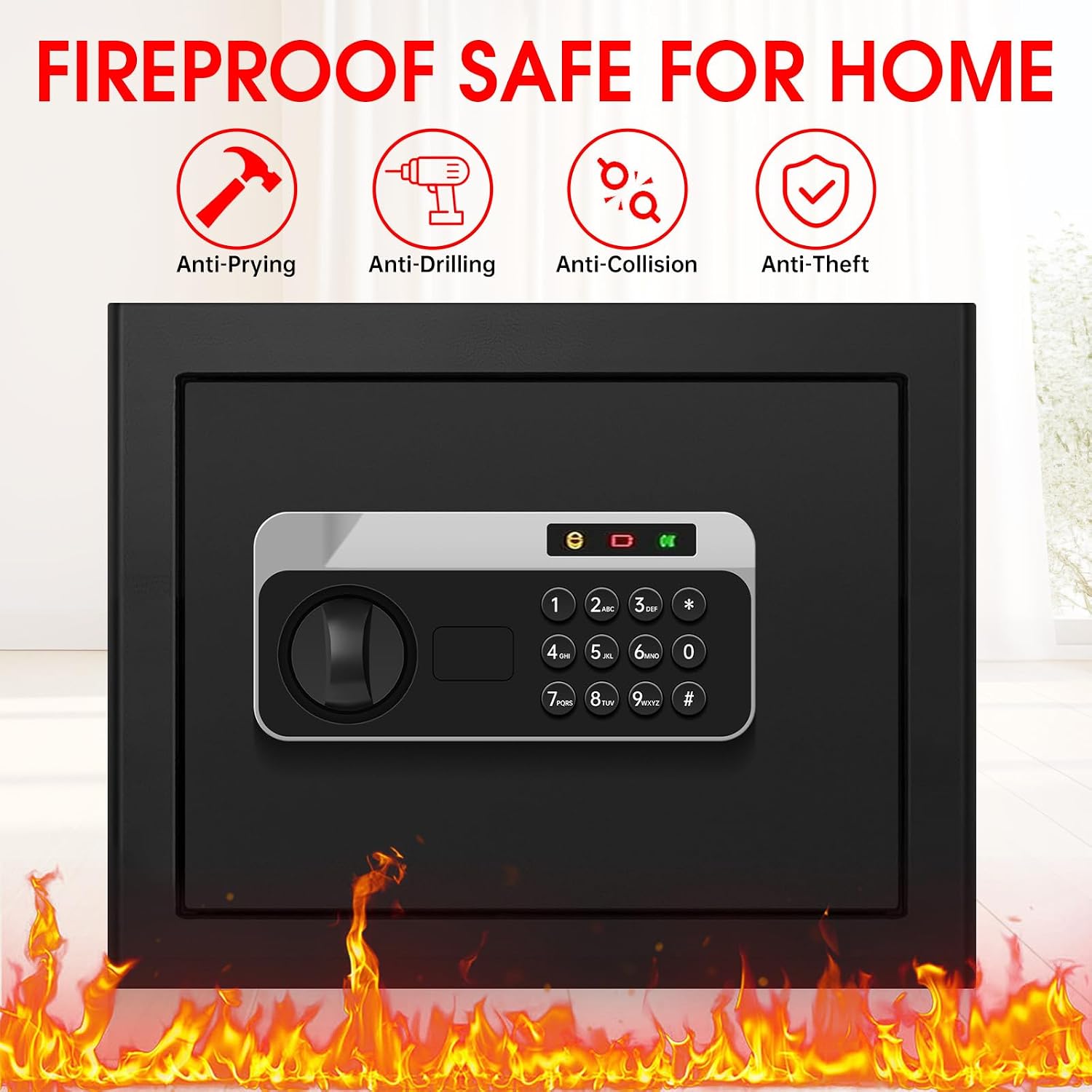 1.8 Cuft Safe Box Fireproof Waterproof, Small Safe for Home Use Fire and Water Proof with Combination Lock, Alarm