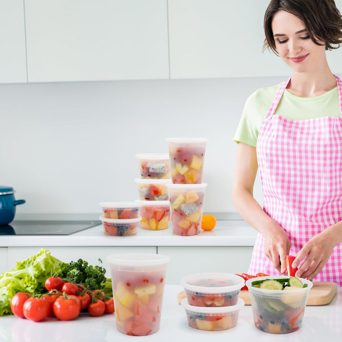 Deli Containers with Lids 48 Sets- Disposable Soup Containers 8oz, 16oz, 32oz - Plastic Containers with Lids, Food