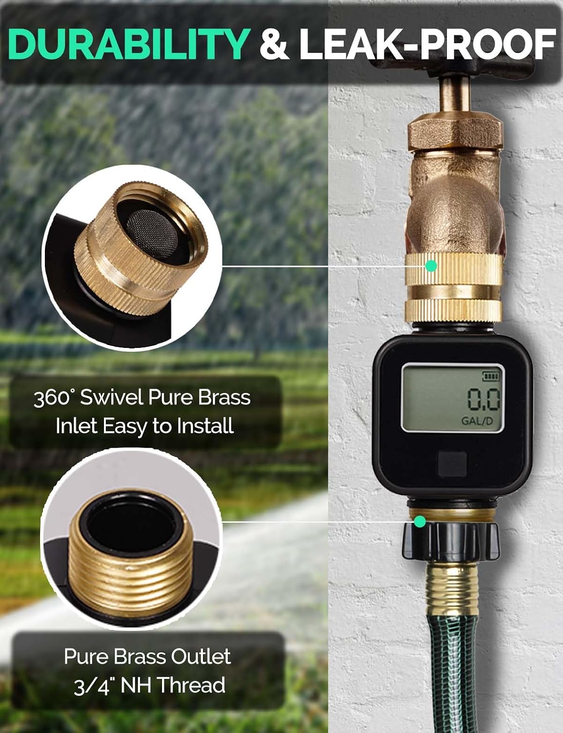 MOES Water Flow Meter with Brass Inlet & Outlet Measure Gallon Consumption