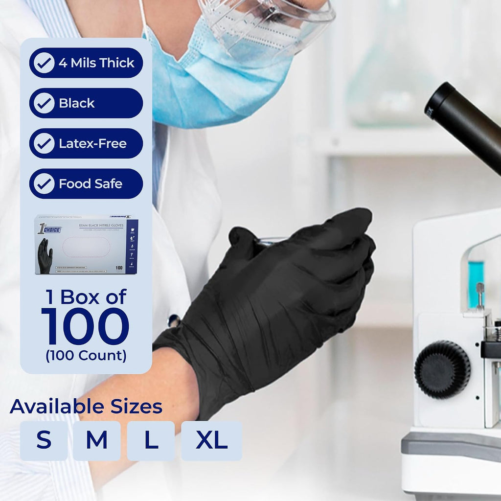 Black 4 mil Nitrile Disposable Gloves Food Safe Medical Grade