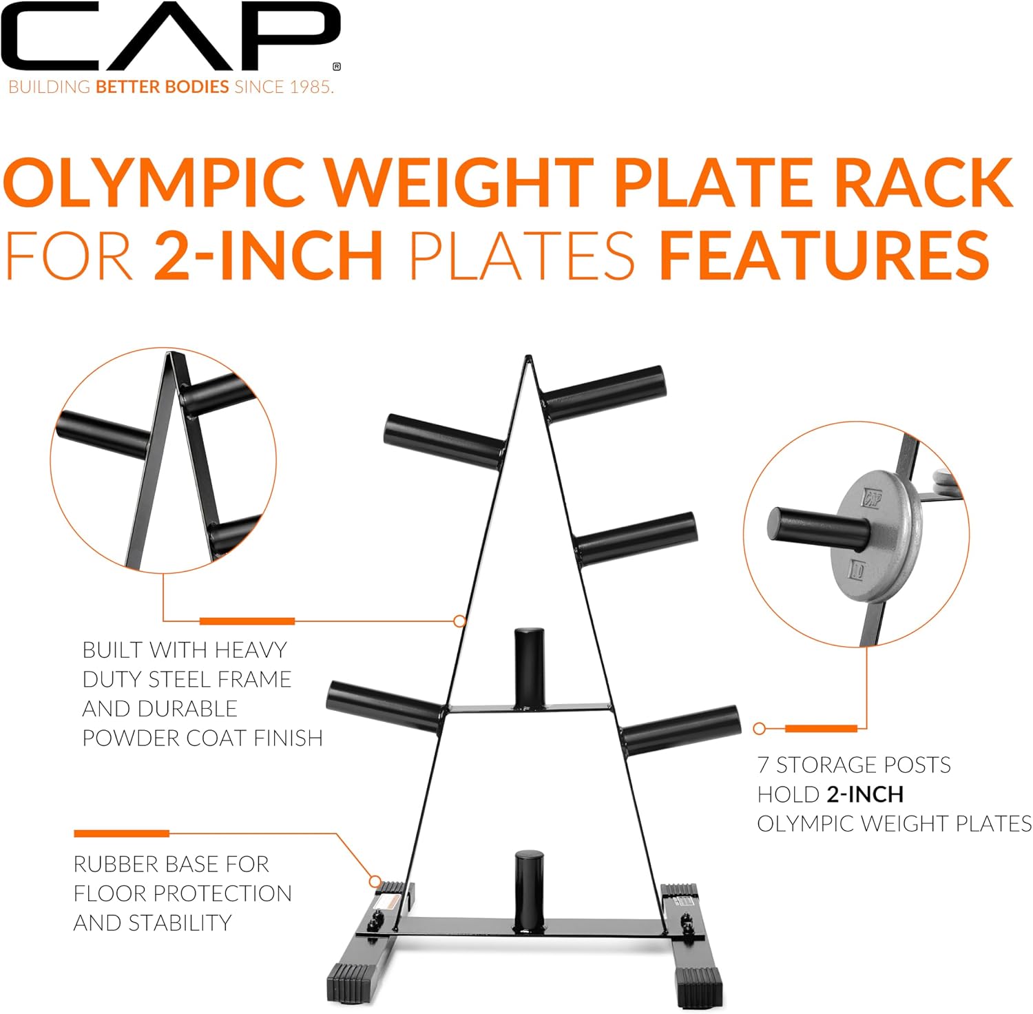 CAP 2-Inch Olympic Plate Tree Rack for Home Gym, Heavy-Duty A-Frame Weight Plate Storage Rack, Space-Saving Plate
