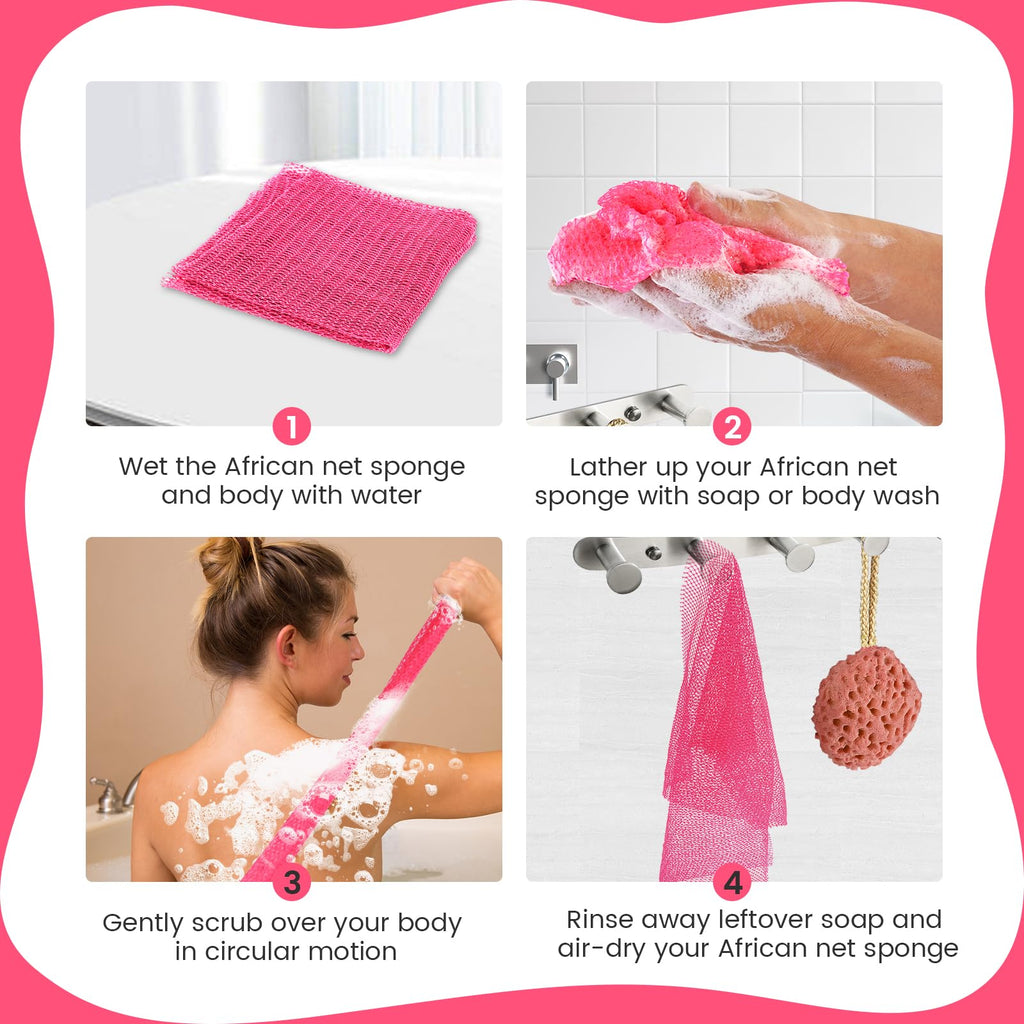 African Net Sponge, Authentic Exfoliating Body Scrubber for Bath and Shower, Multiple Textures with Gentle Deep
