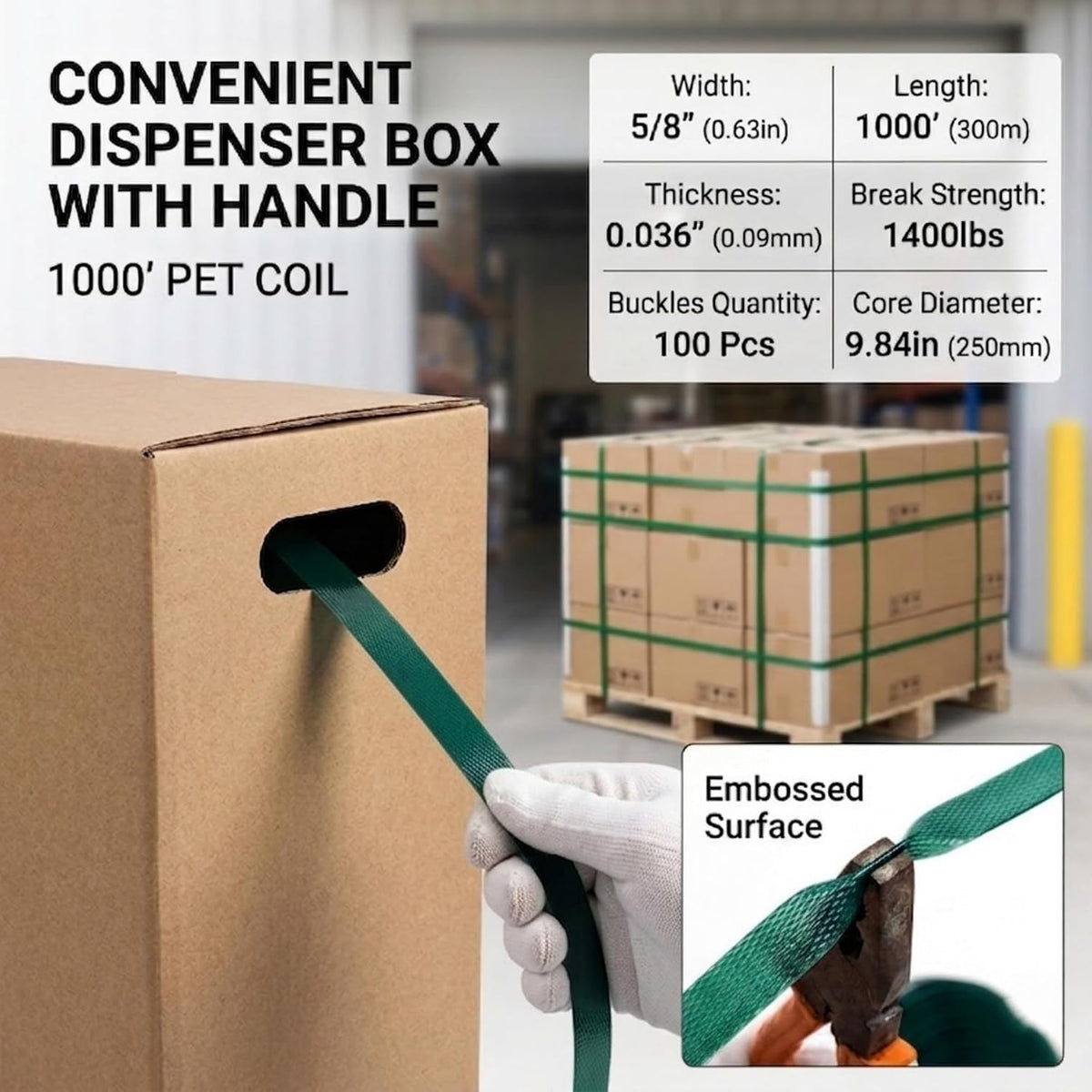 1000ft 5/8'' Polyester (PET) Strapping and 100Pc Metal Seals