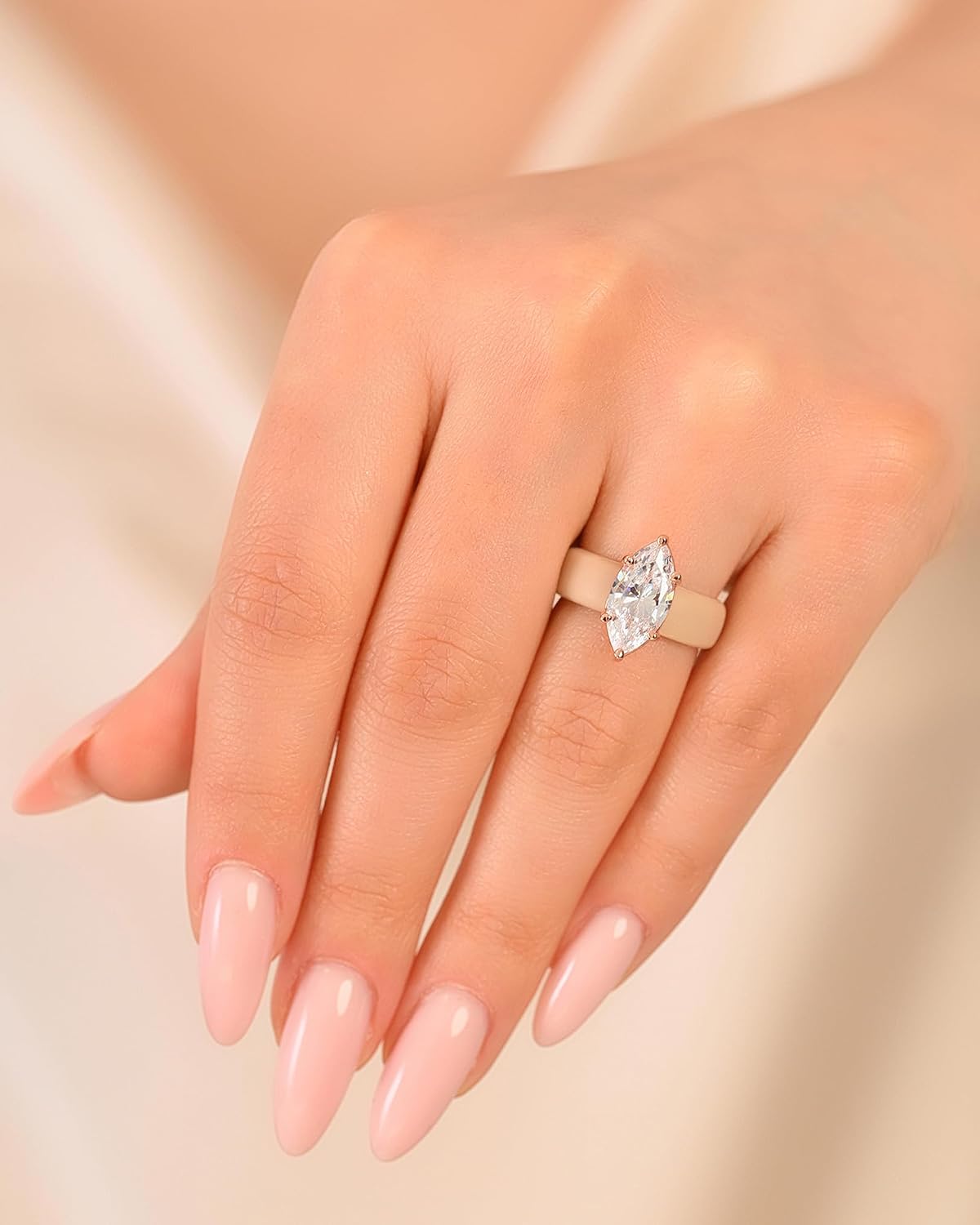Rinfit Silicone Ring with Stone, Marquise Cut CZ