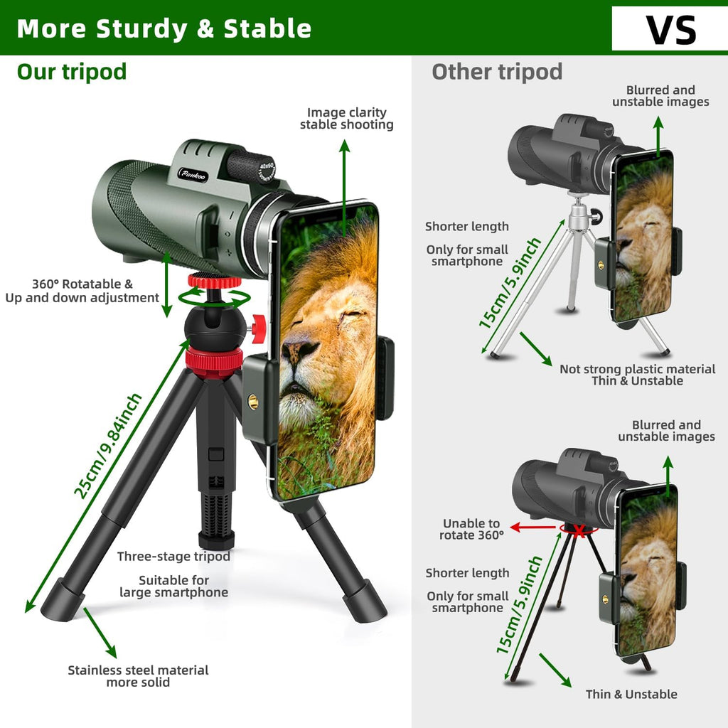 40X60 Monocular Telescope with Smartphone Holder& Tripod, High Power Nitrogen-Filled Monocular for Adults with BAK4