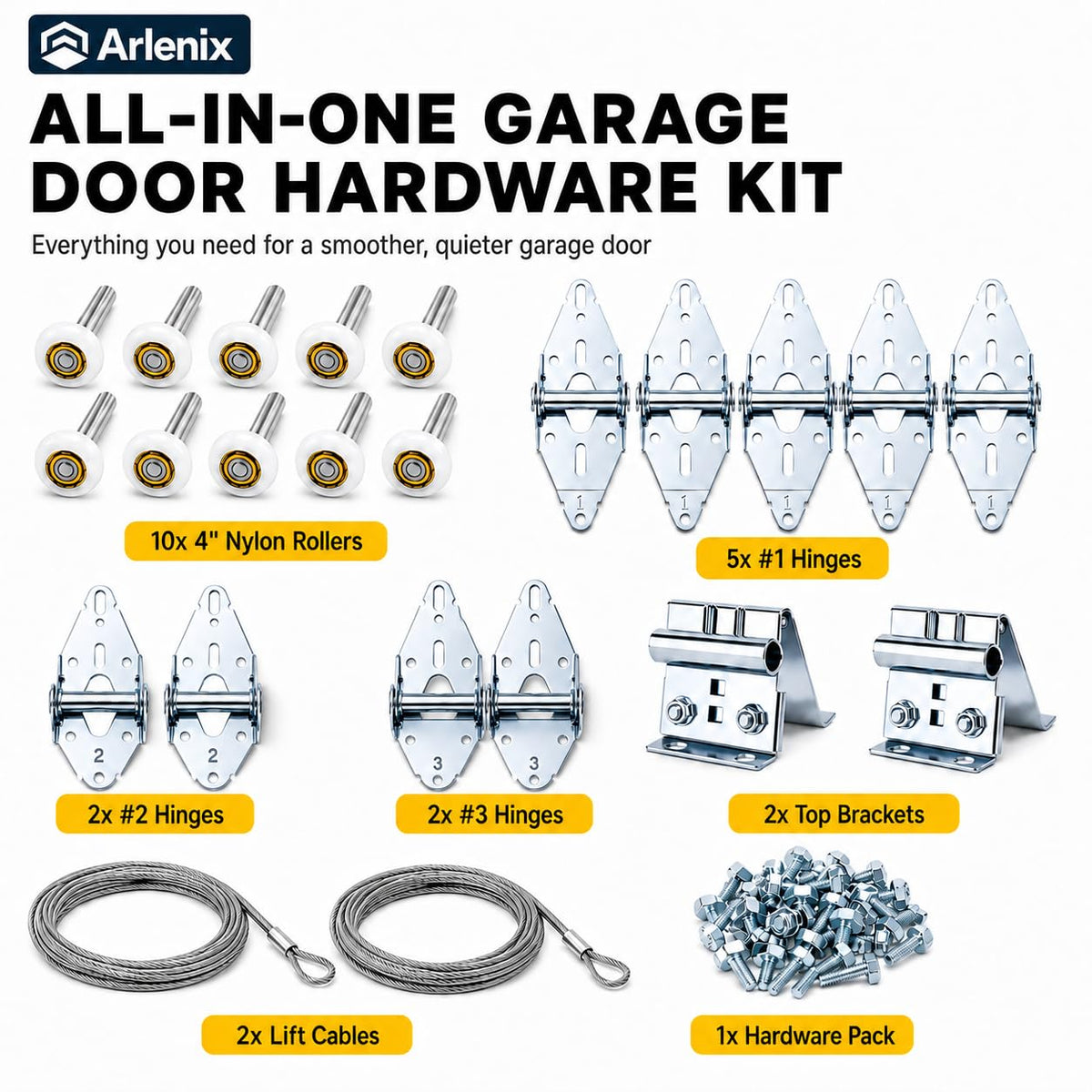 Arlenix 7 ft Garage Door Hardware Kit with Rollers Hinges Cable