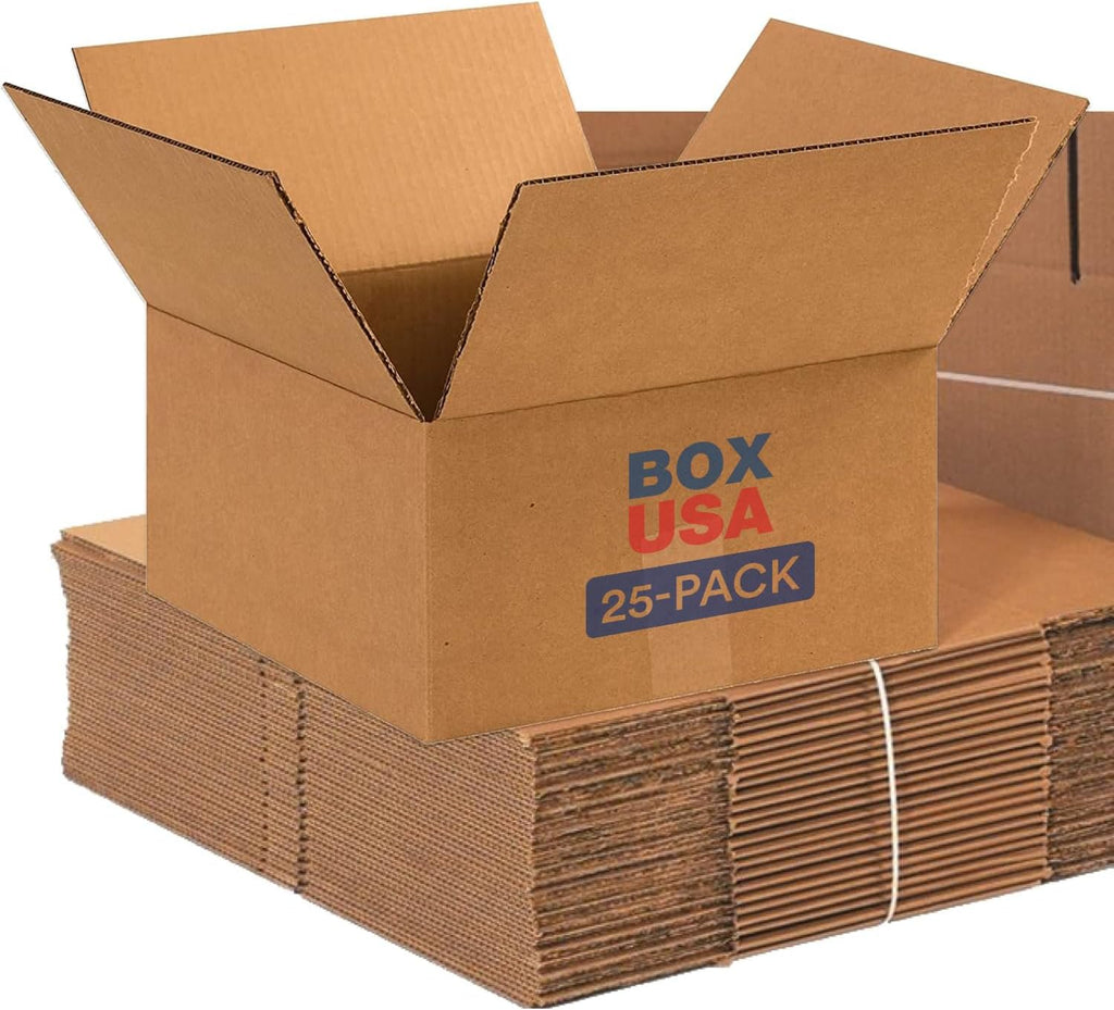 Shipping Boxes 12"L x 12"W x 6"H 25-Pack Flat Corrugated Cardboard Box for Packing, Moving and Storage