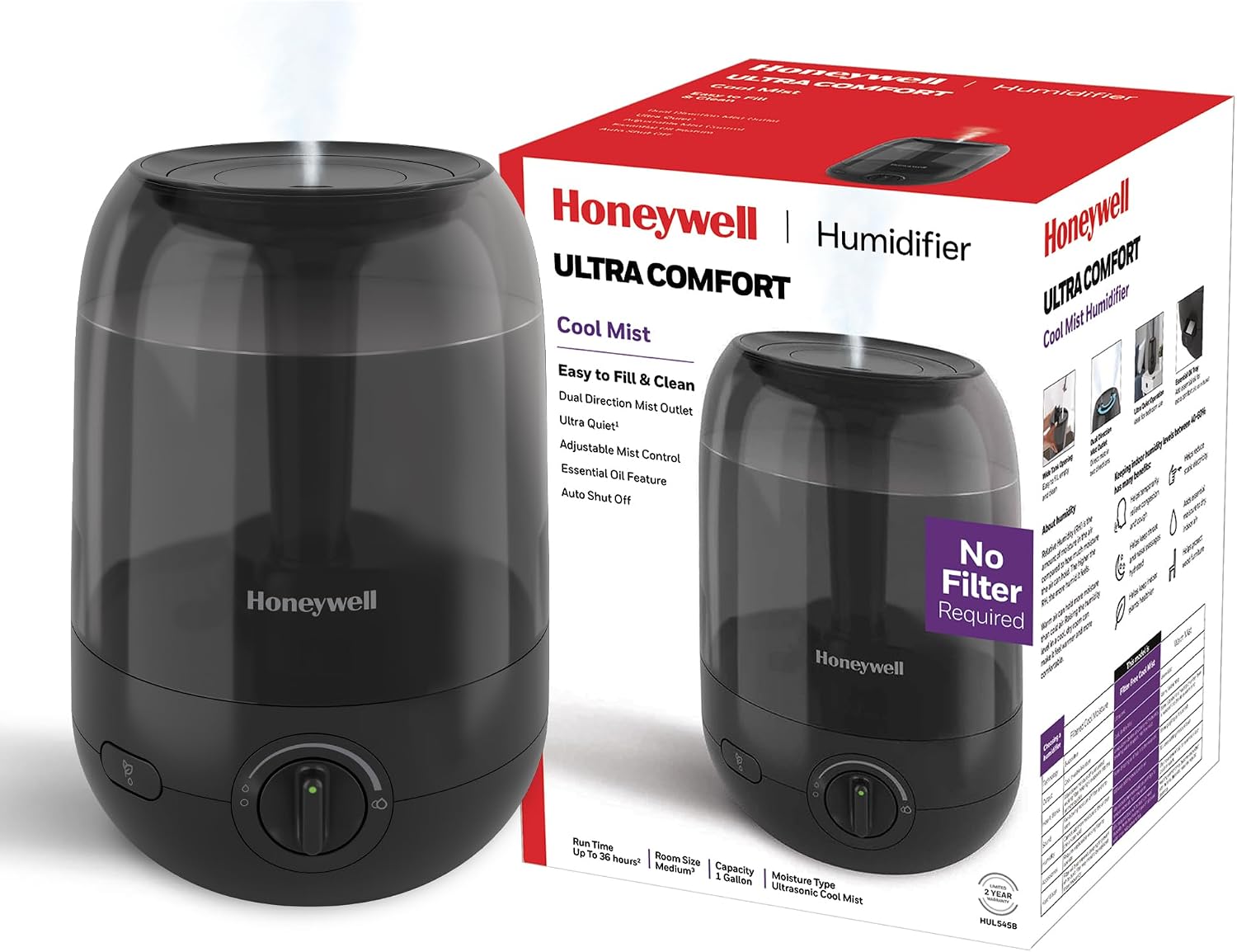 Ultra Comfort Cool Mist Humidifier, HUL545B | Filter-Free Operation, Essential Oil Compatible, Easy-Fill Design and