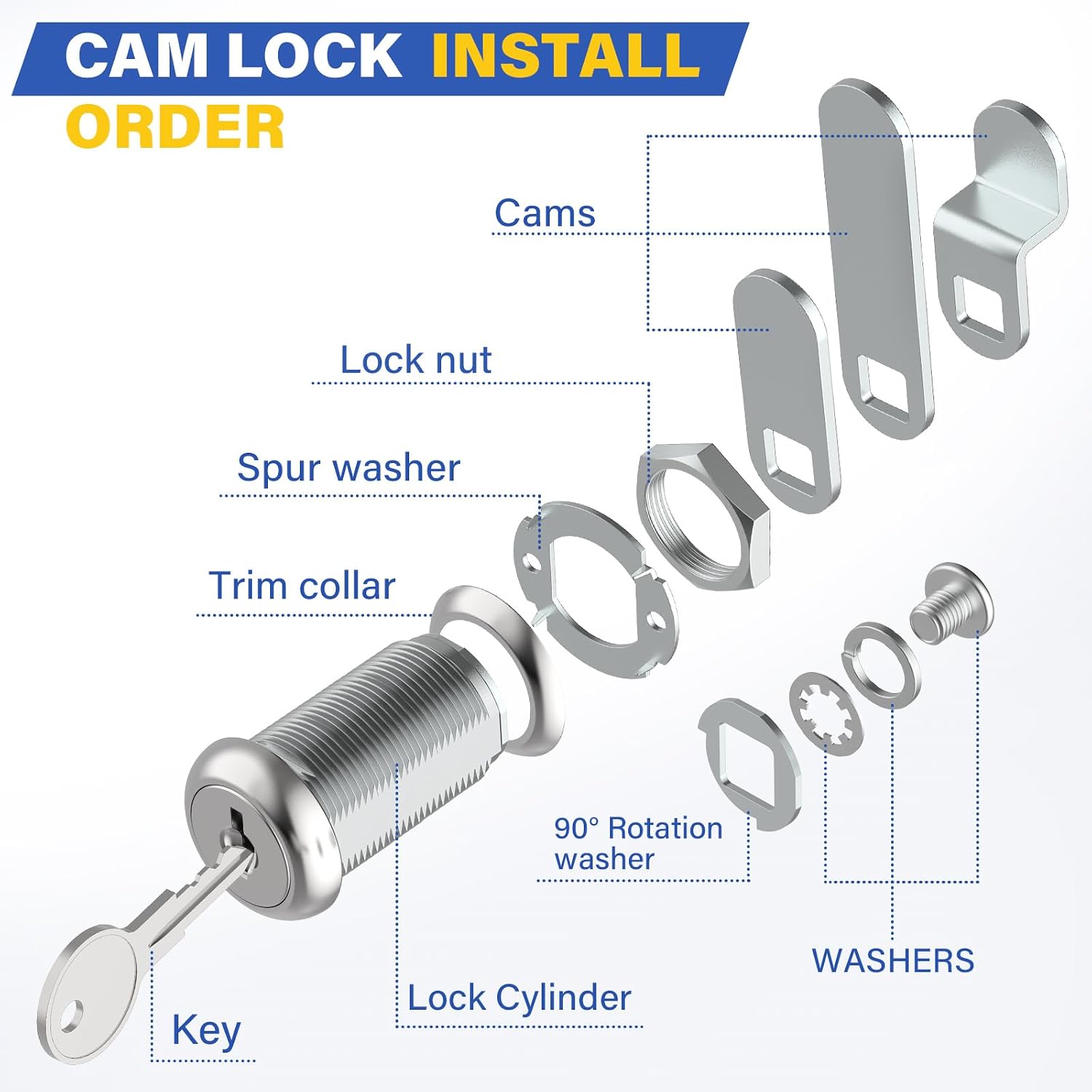 U 9950 1-3/8" Cam Lock, Diecast Drawer and Cabinet Lock for Prime-Line | 1-3/8” Length Cylinder Lock for 1” Max Panel