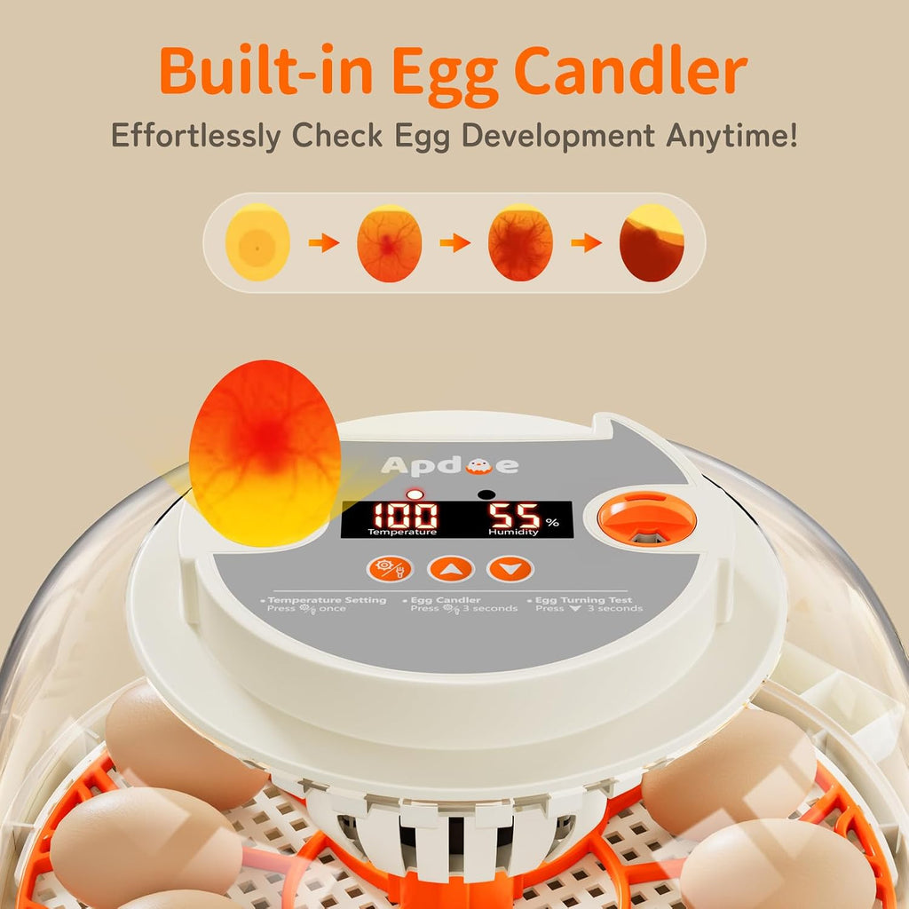 Egg Incubators for Hatching Eggs, Temperature and Humidity Control, Automatic Egg Turning, Egg Candler, External