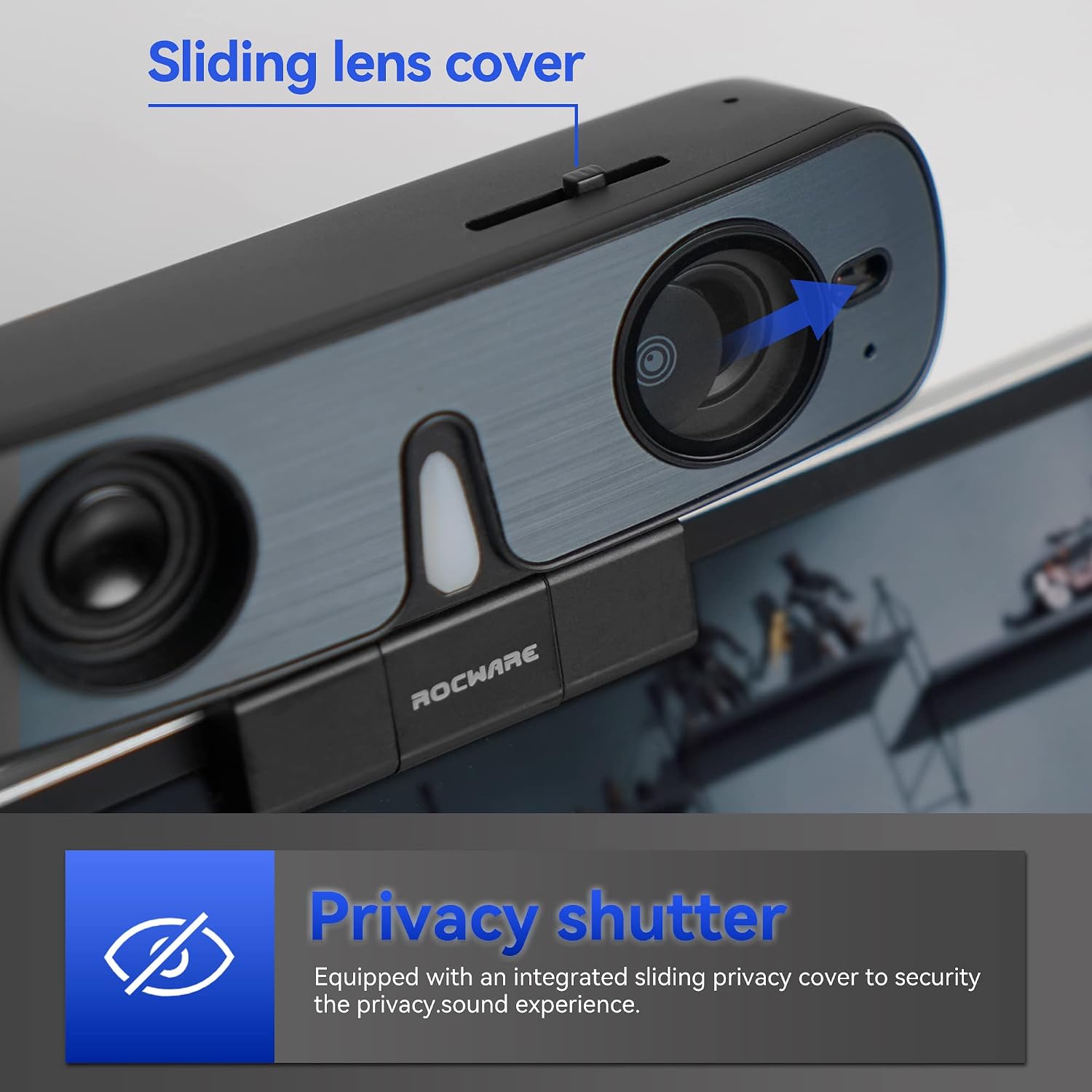 RC08 2K Webcam with Speaker, Webcam for PC, HD Web Cam with Noise Reduction Mic/Harman Speaker/4X Eptz/Privacy
