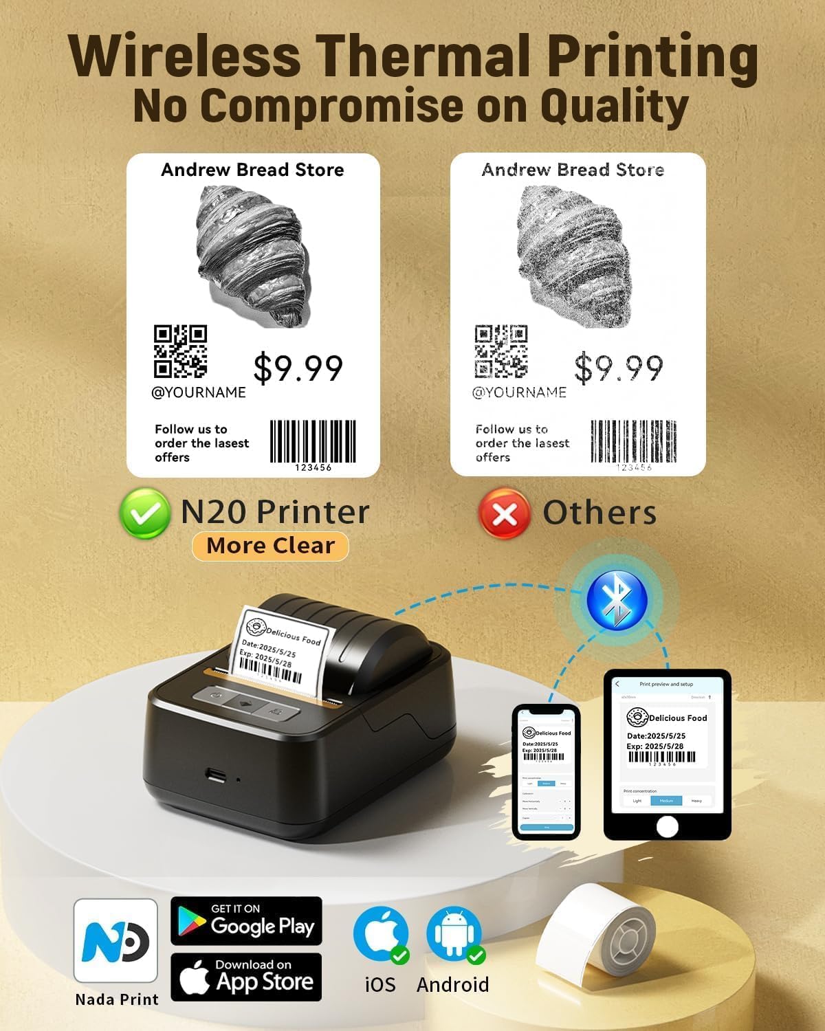 Label Maker Machine with Tape Portable 2" Label Printer For Small Business