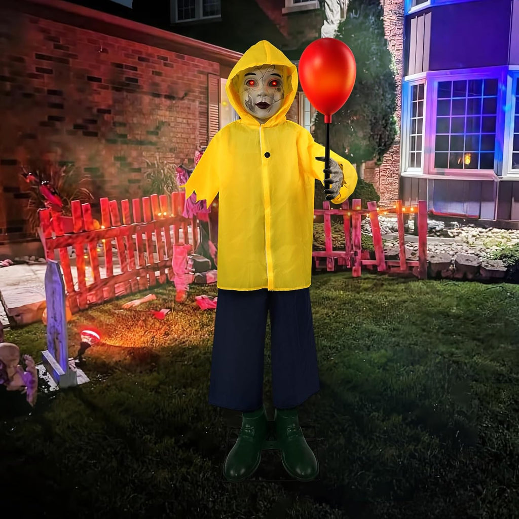 4 Ft Life Size Halloween Animatronics Prop with Sound & Touch | With Activated Sensor and Light Up Balloon, Halloween