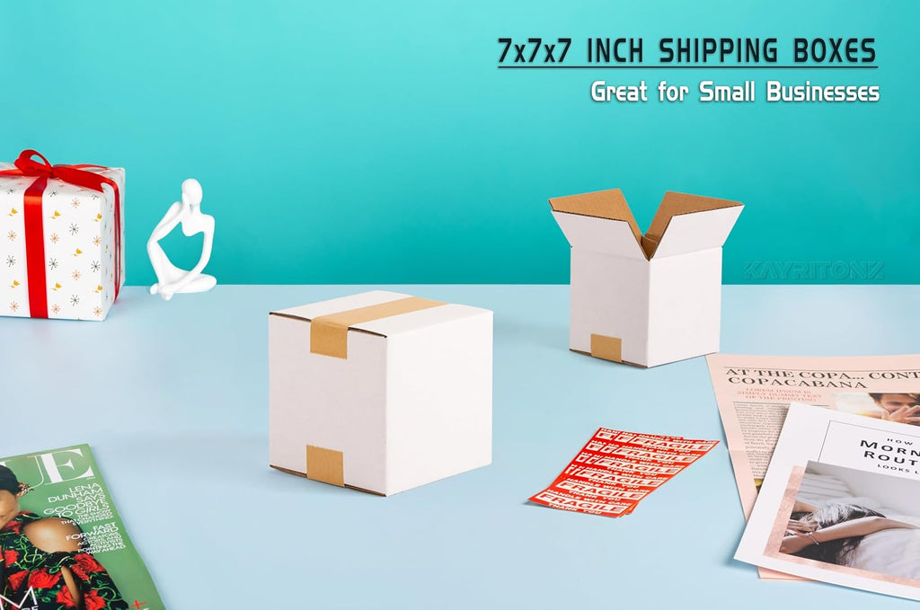 7x7x7 inch Small Shipping Boxes, 7 x 7 White Box, 15 Pack