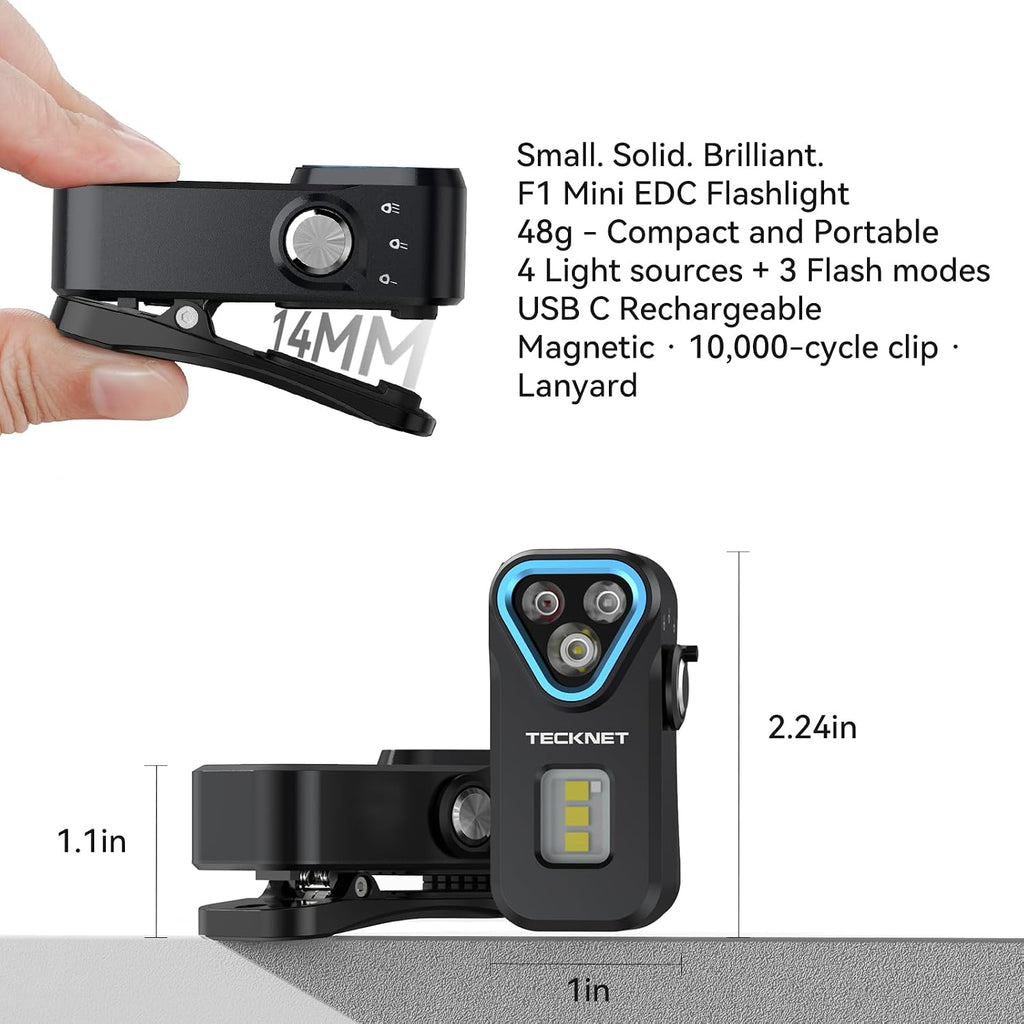 EDC Flashlight Clip-on Light, Rechargeable Mini Pocket Flashlight | 650 Lumens, 7 Lighting Modes, Magnetic Flash