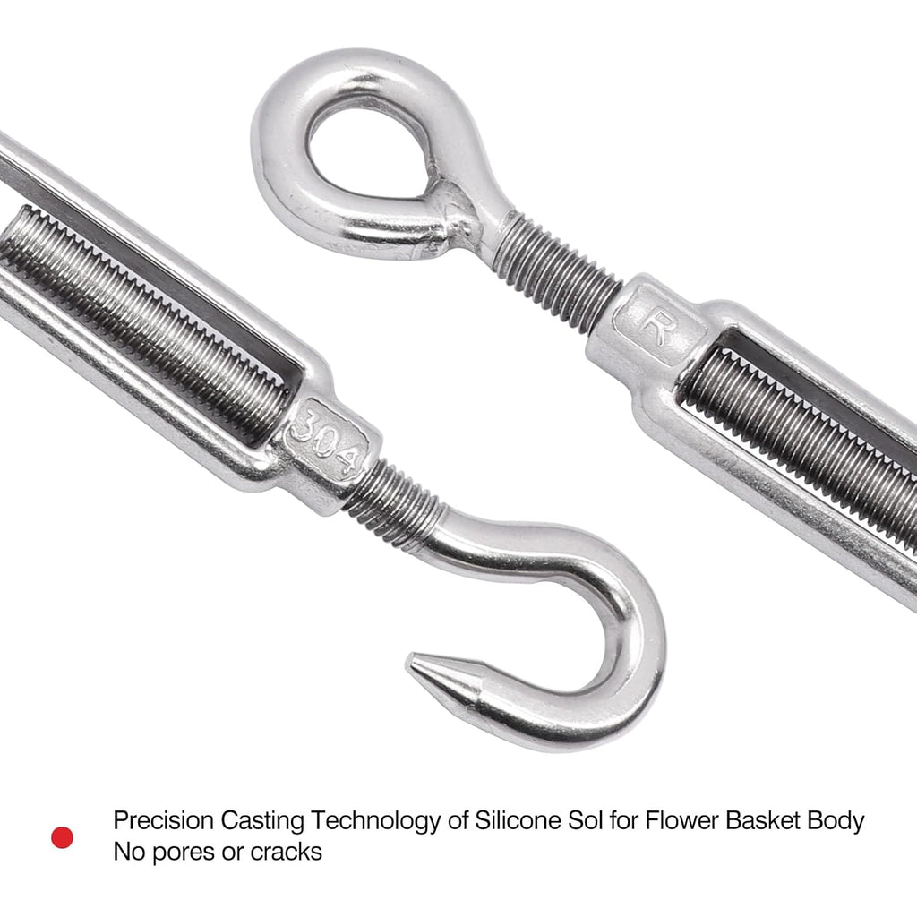 3/8 Inch Turnbuckle Hook & Eye M10 Turnbuckles for Wire Rope Tension, 304 Stainless Steel (M10)