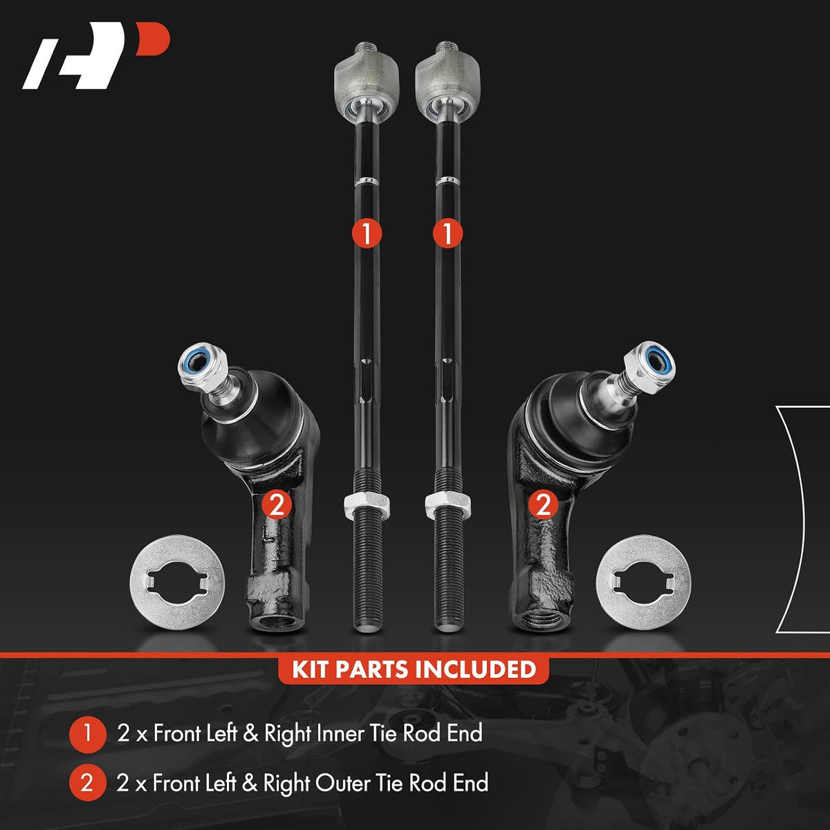 A-Premium Front Inner & Outer Tie Rod End Kit Fix Uneven Tire Wear