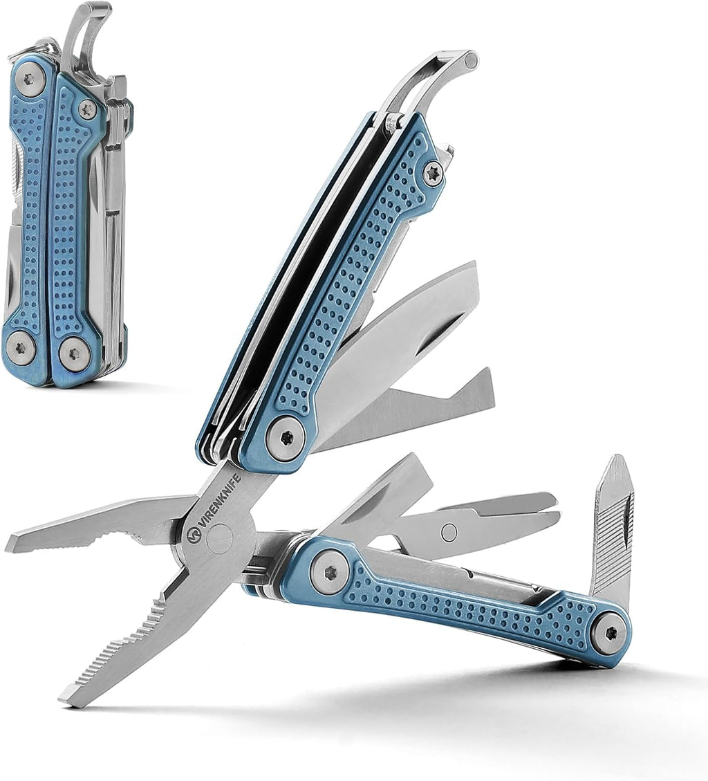 VIRENKNIFE Multitool,11-in-1 Mini EDC Multitool, Gifts for Men, Stainless Steel Multi Tool Pliers with Pocket Knife