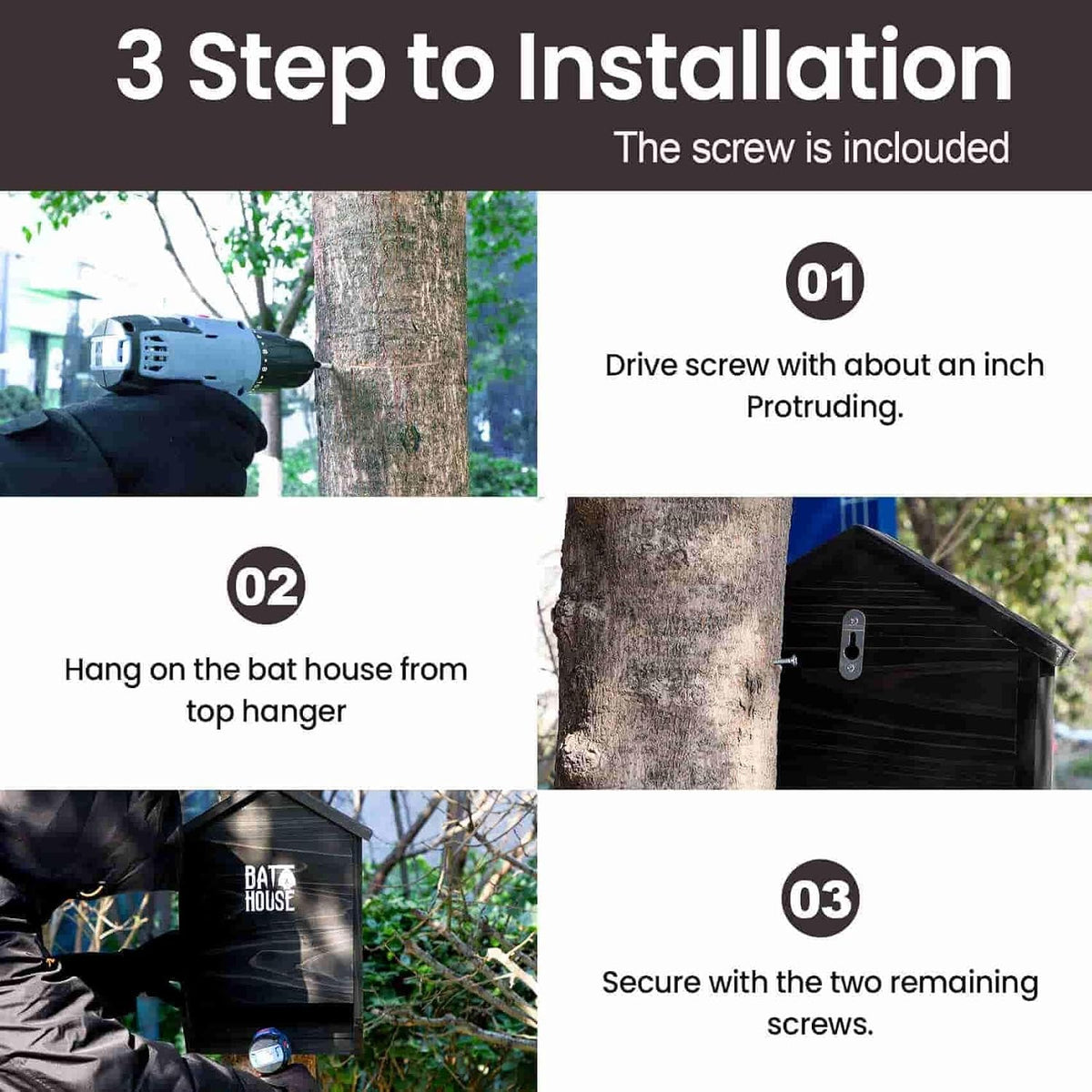 Bat Houses for Outdoors for Tree, 2 Chamber Bat Boxes for Outside to Attract Bats to Land and Roost, Durable and Easy