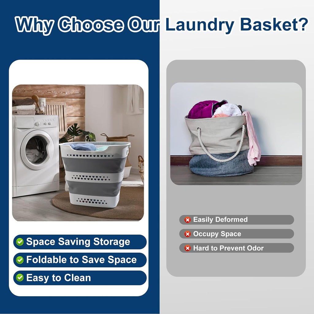 Collapsible Laundry Basket 42L Foldable Pop-Up Clothes Hamper for Dorm | Plastic Pop Up Laundry Hamper with Handle