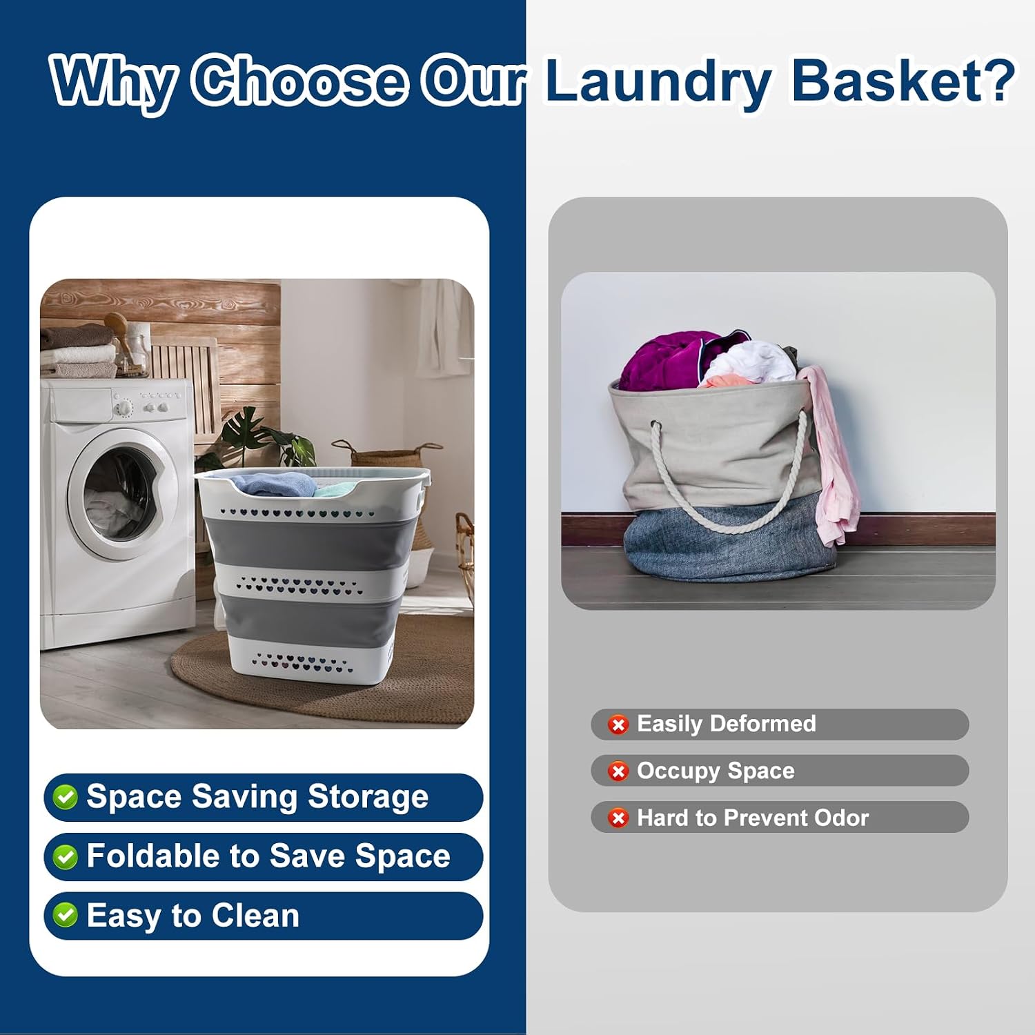 Collapsible Laundry Basket 42L Foldable Pop-Up Clothes Hamper for Dorm | Plastic Pop Up Laundry Hamper with Handle