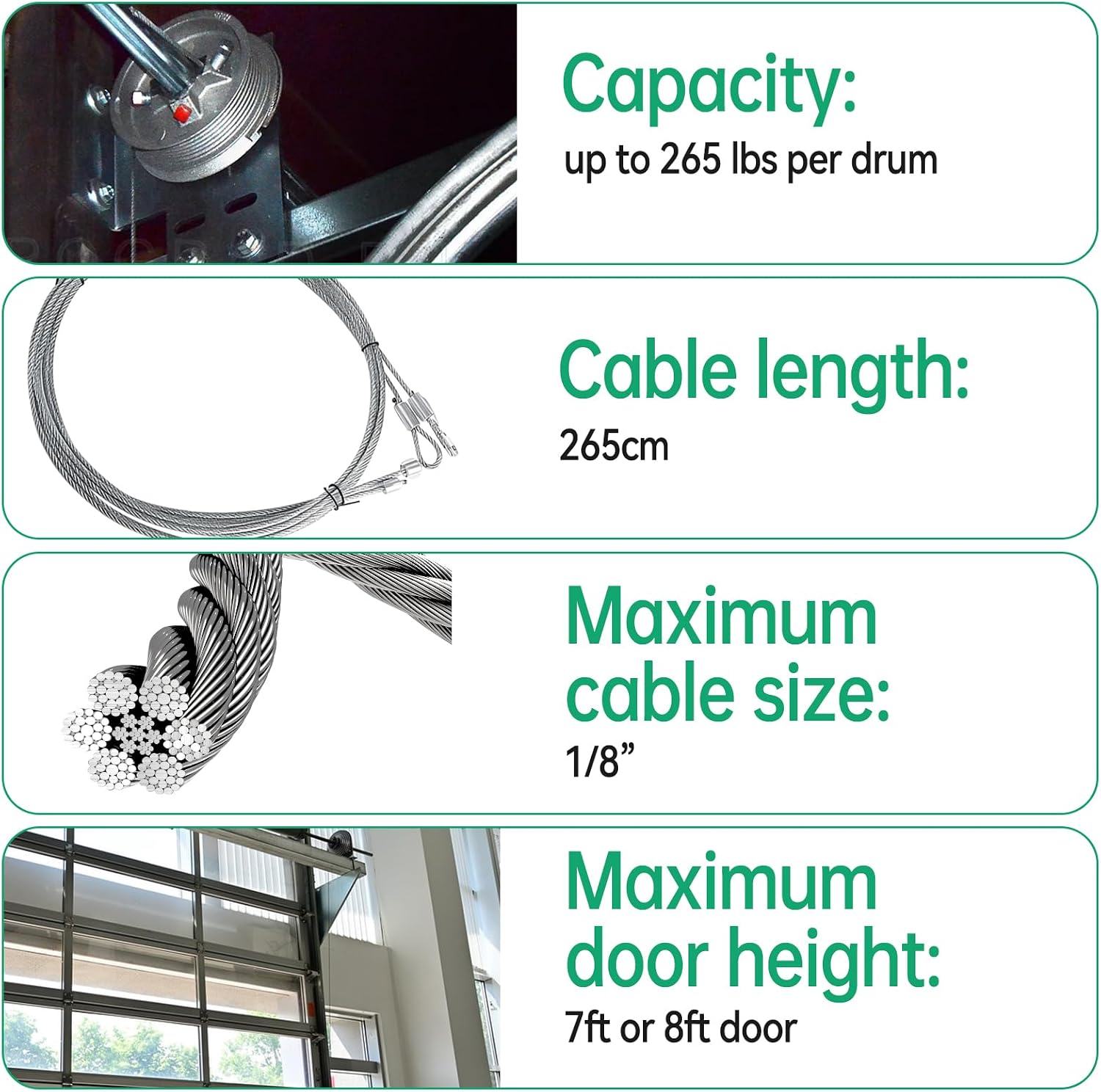 Universal Garage Door Torsion Spring Conversion Kit Fit for 7 Feet High Garage Doors, Including Cable Rollers