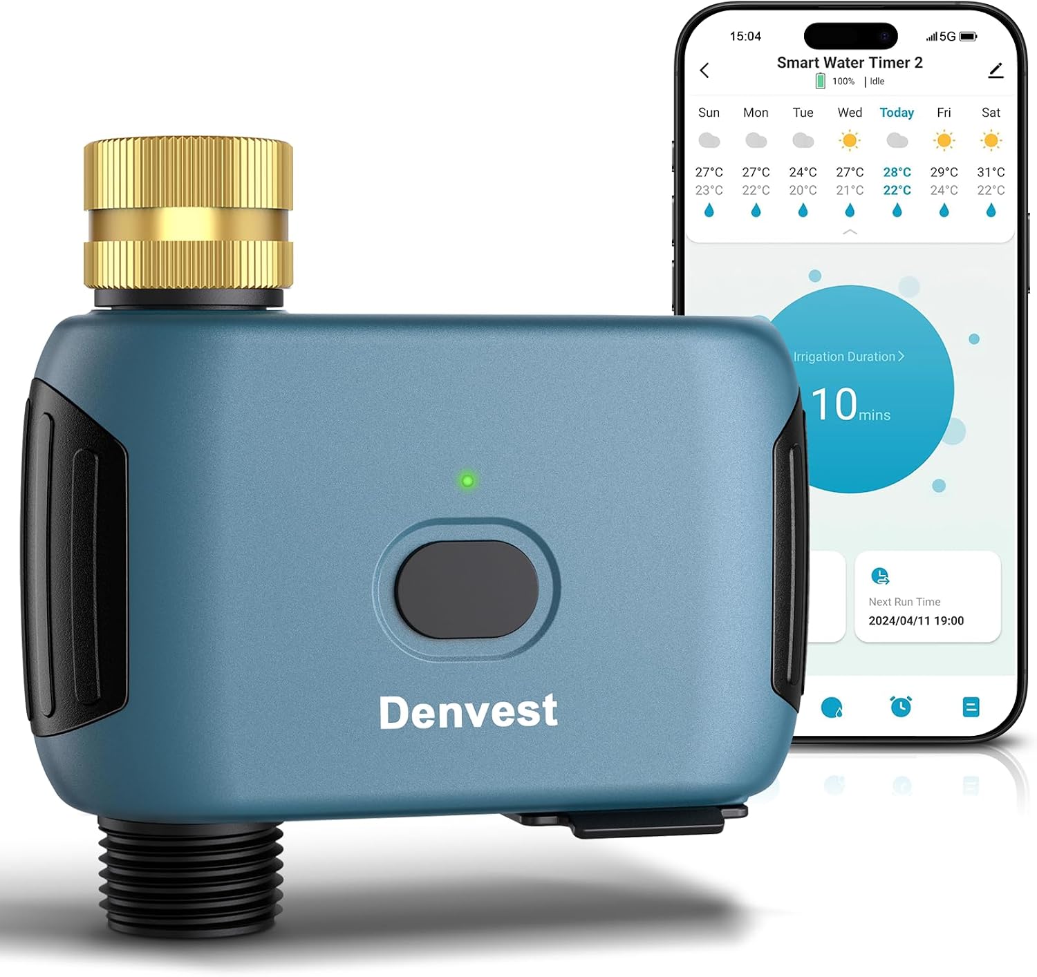 WiFi Water Timer with Brass Inlet, 1 Zone Smart Sprinkler Timer for Garden Hose Faucet, Hose Timers with Up to 20