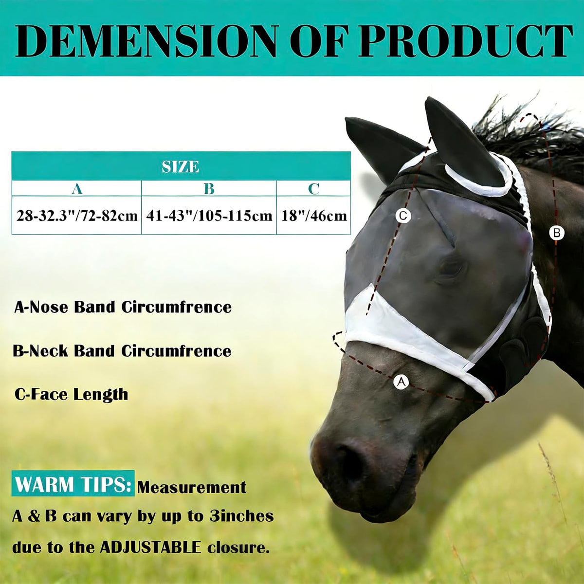 Fly Mask with Ears for Horses Soft Stretchy Mesh Horse Face Cover