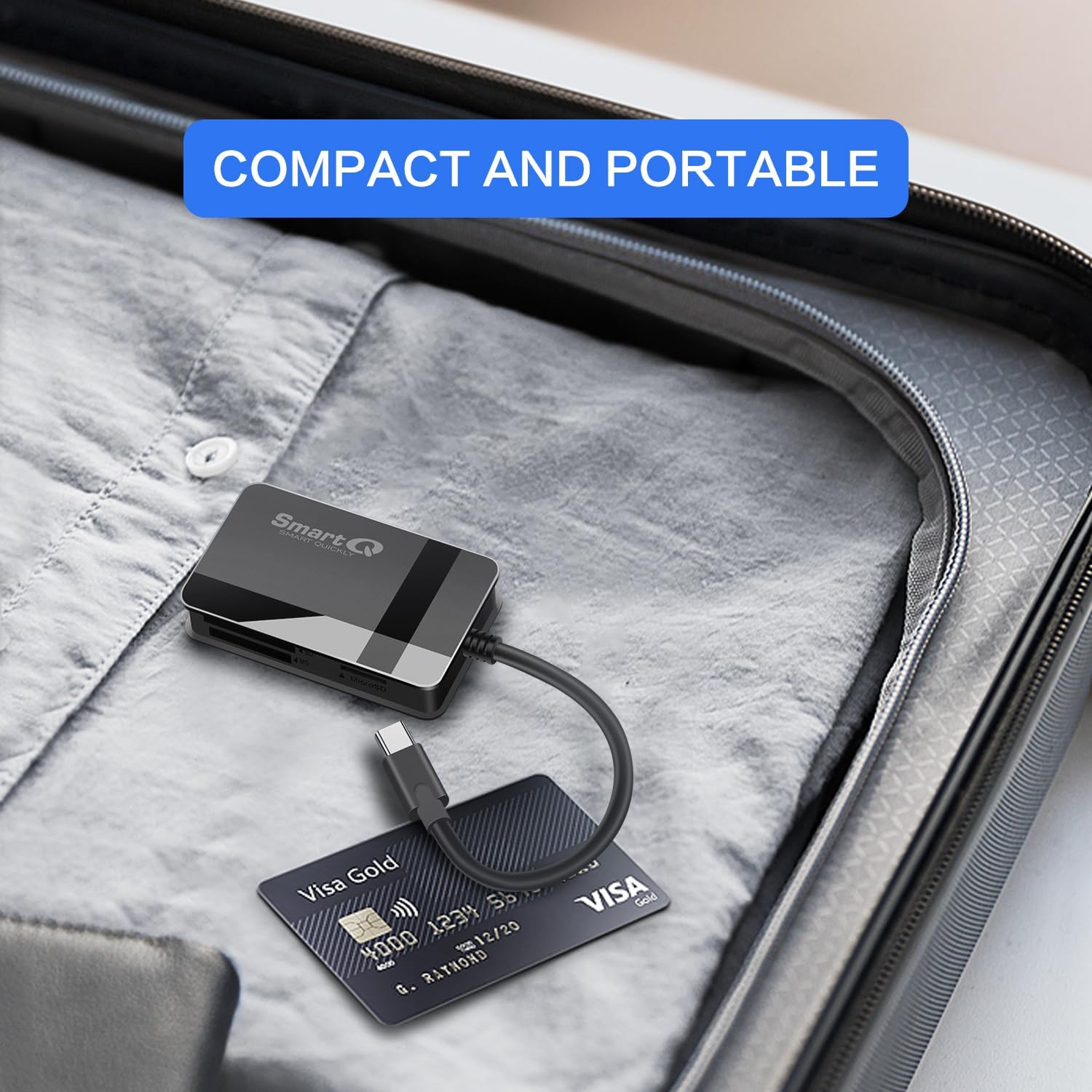 SD Card Reader, 4-in-1 USB C 3.0 SD/Micro SD/MS/CF Memory Card Reader, Adapter for Camera, Compatible with MacBook