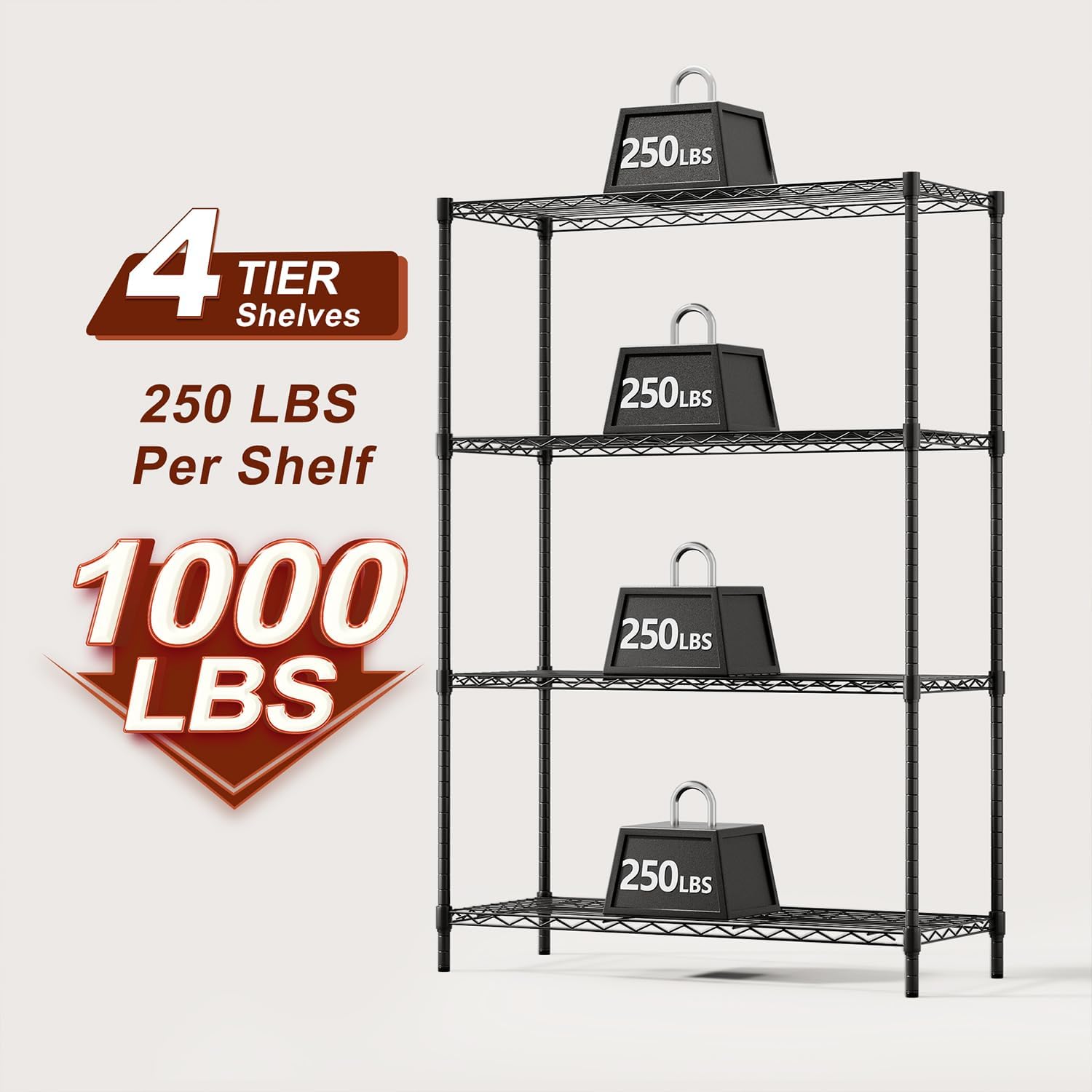 4-Tier Wire Storage Shelves | 36x14x54 | Black | with Adjustable Racks | Heavy-Duty Metal Shelf, Holds Upto 1000 lbs