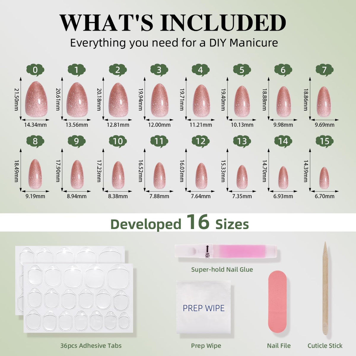 Press On Nails Almond - Nude Pink Nails Glitter Fake Nails
