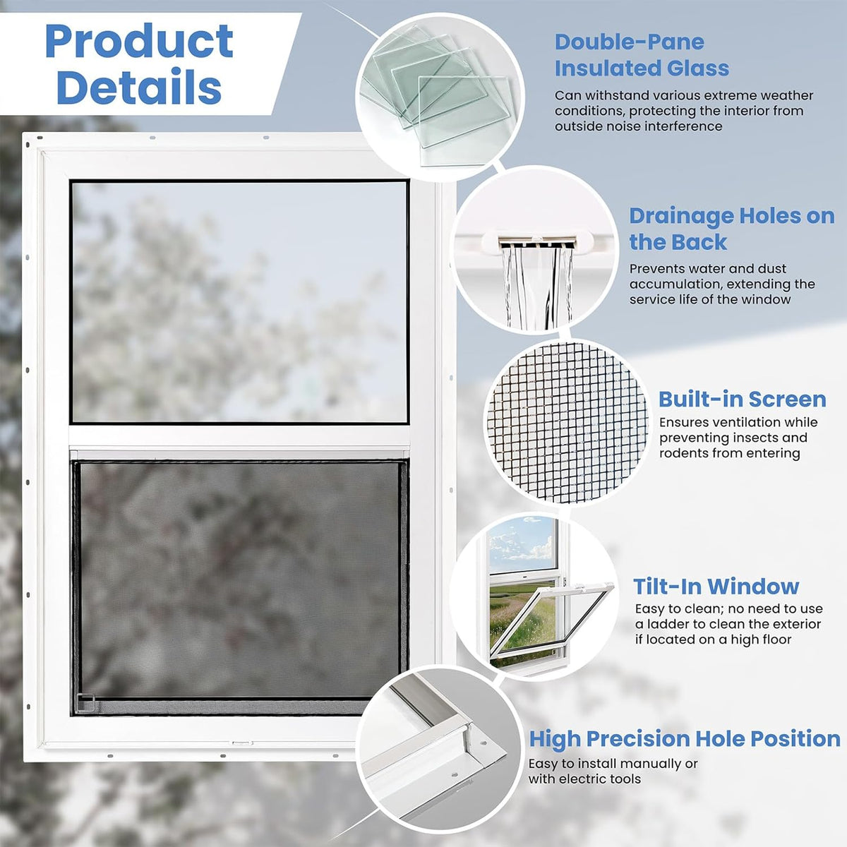 Vinyl Single Hung Sliding Window 24" x 36" White