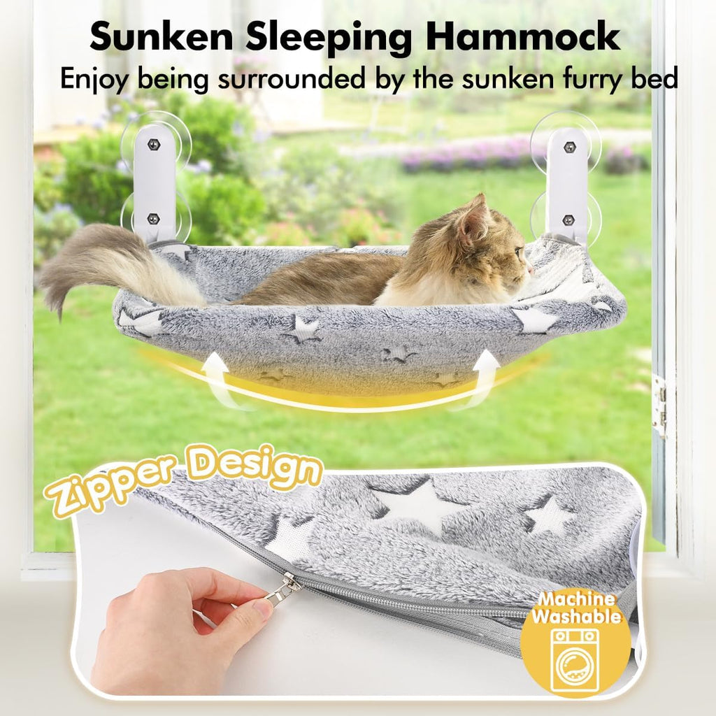 Cat Window Perch, Glow in The Dark Cordless Foldable Pet Hammock Bed for Window with Sturdy Metal Frame, Glowing