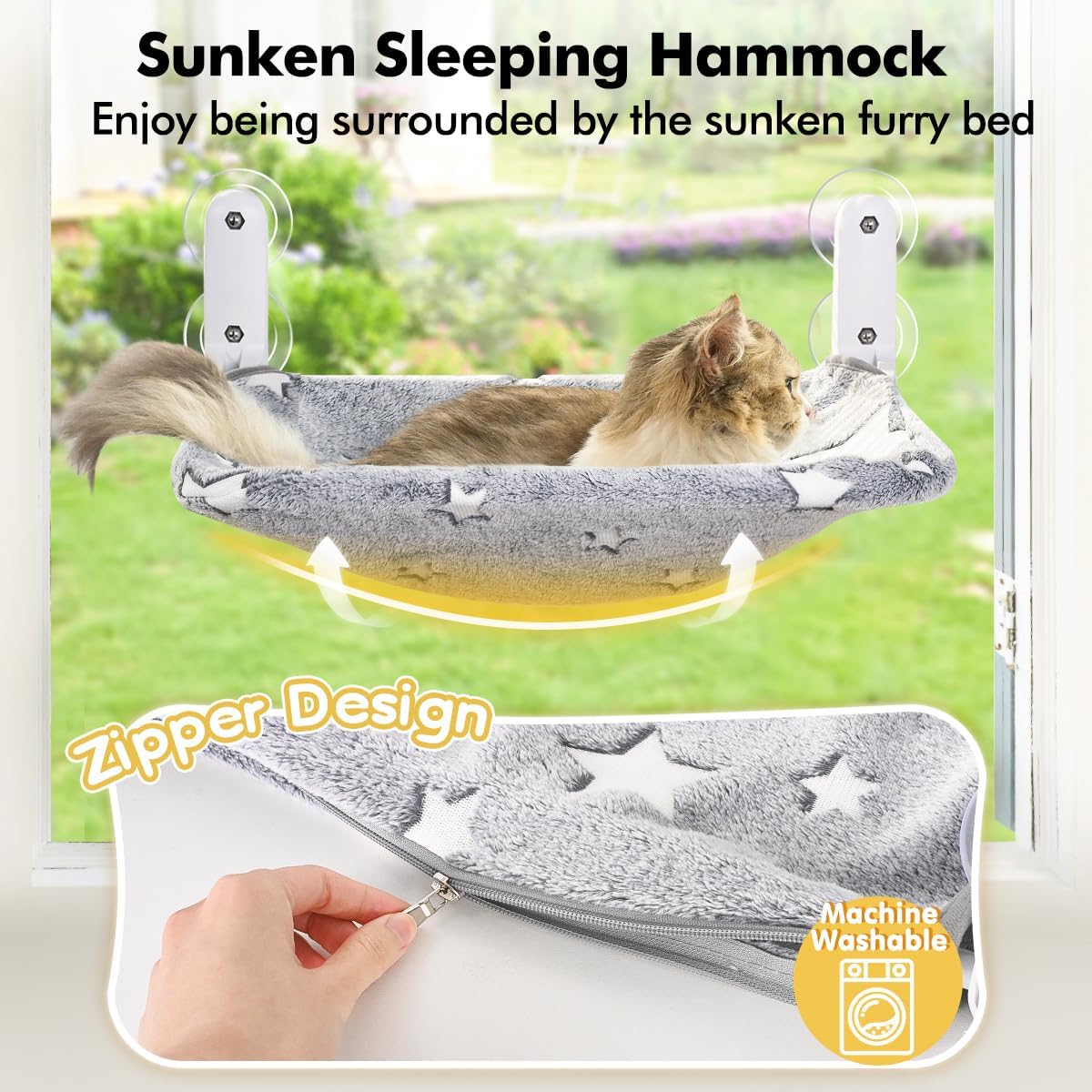 Cat Window Perch, Glow in The Dark Cordless Foldable Pet Hammock Bed for Window with Sturdy Metal Frame, Glowing