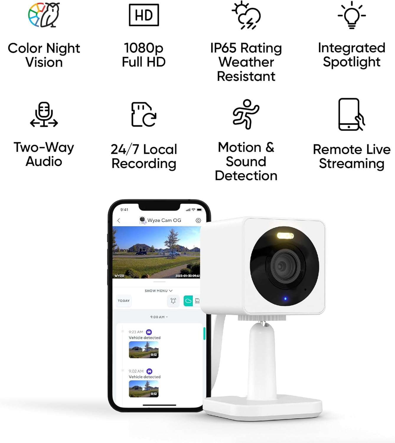Cam OG Indoor/Outdoor 1080p Wi-Fi Smart Home Security Camera with Color Night Vision, Built-in Spotlight, Motion