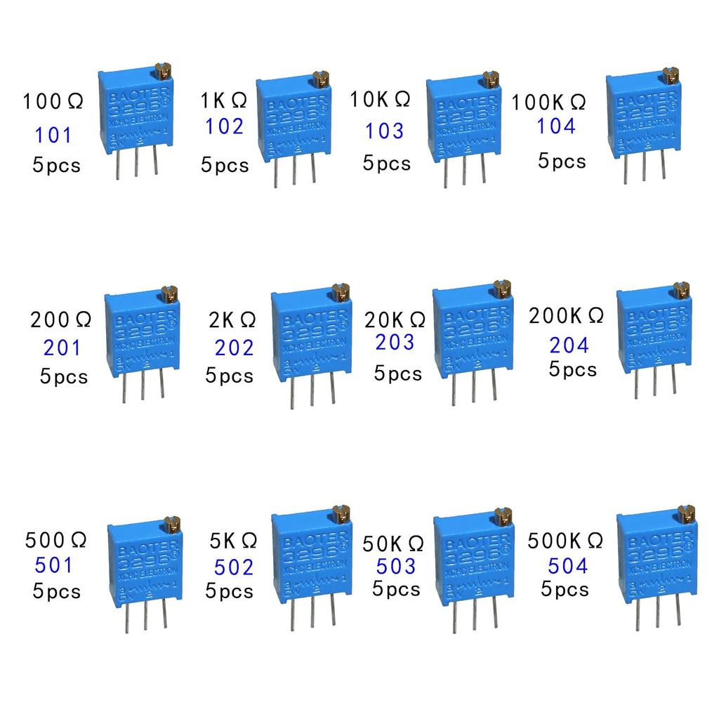60Pcs 12 Values 3296W Multiturn Trimmer Potentiometer kit