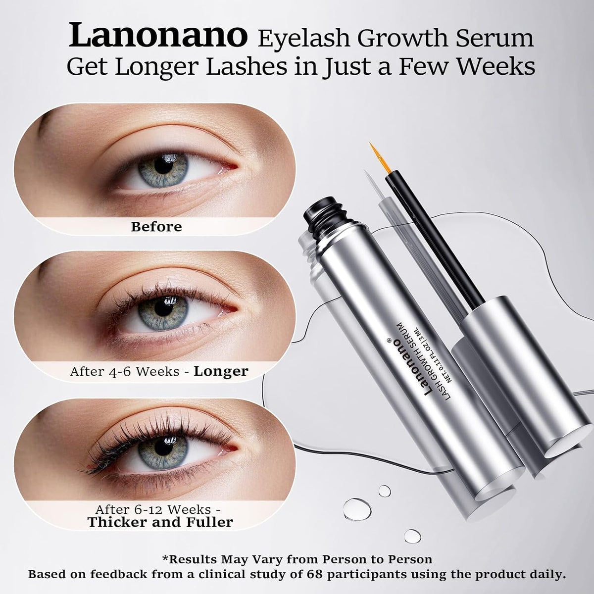 Lash Serum, Eyelash Growth Serum for Longer, Fuller Looking Lashes
