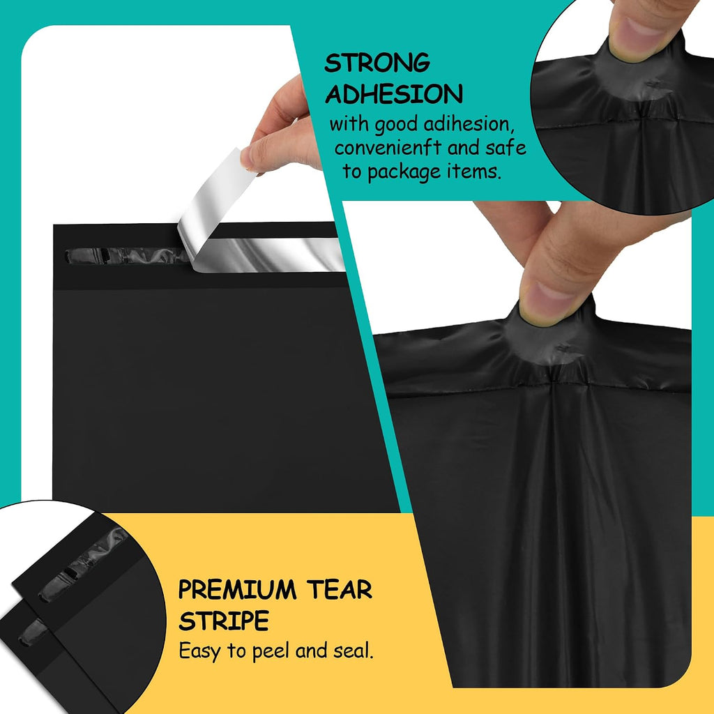 Poly Mailers 10 x 13 Inch, 25 Count, Black 2.4 Mil Self-Seal Bags