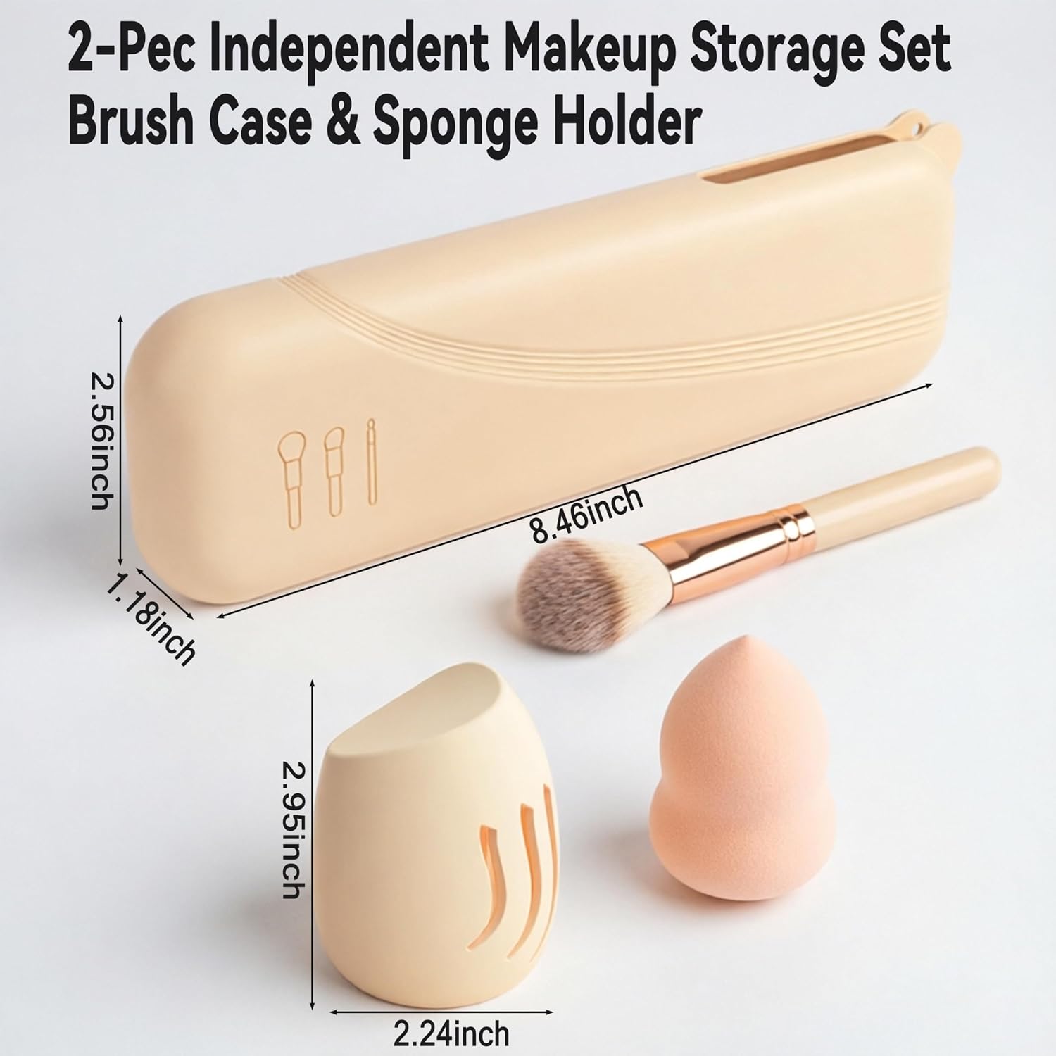 Large Silicone Makeup Brush Bag and Sponge Holder Set, Portable Snap Closure Cosmetic Bag, Soft Reusable Cosmetic