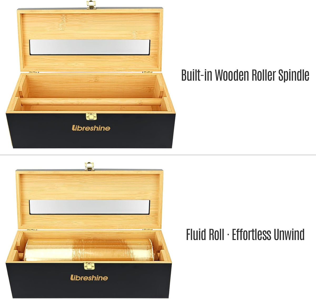 12-Inch Bamboo Plastic Wrap Dispenser with Cutter, Black