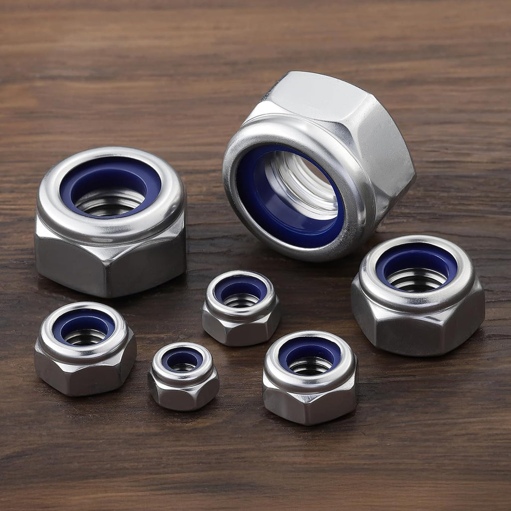 170PCS Metric Lock Nuts Assortment Kit, M3 M4 M5 M6 M8 M10 M12 Nylon Insert Locknuts Set, 304 Stainless Steel Self-Locking Nuts