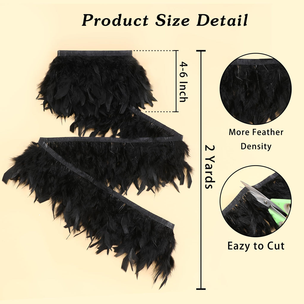 Black Thicker Feathers Trim,2 Yards 4-6 Inch